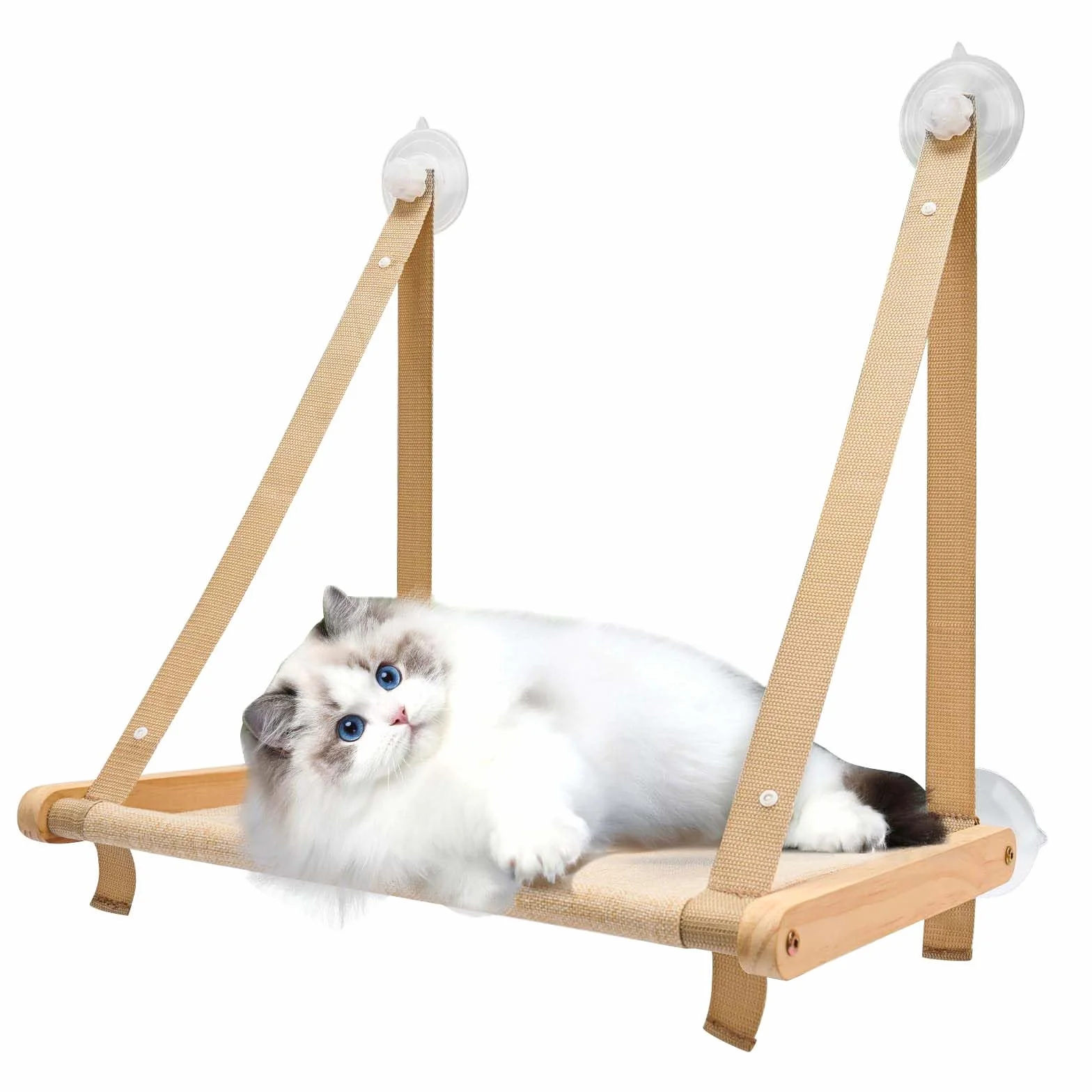 Hamak dla kota, hamak dla kota do 18 kg, leżak dla kota, hamak z widokiem 360°, uchwyt do parapetu khaki z mocną przyssawką dla kota, 50 x 38 cm