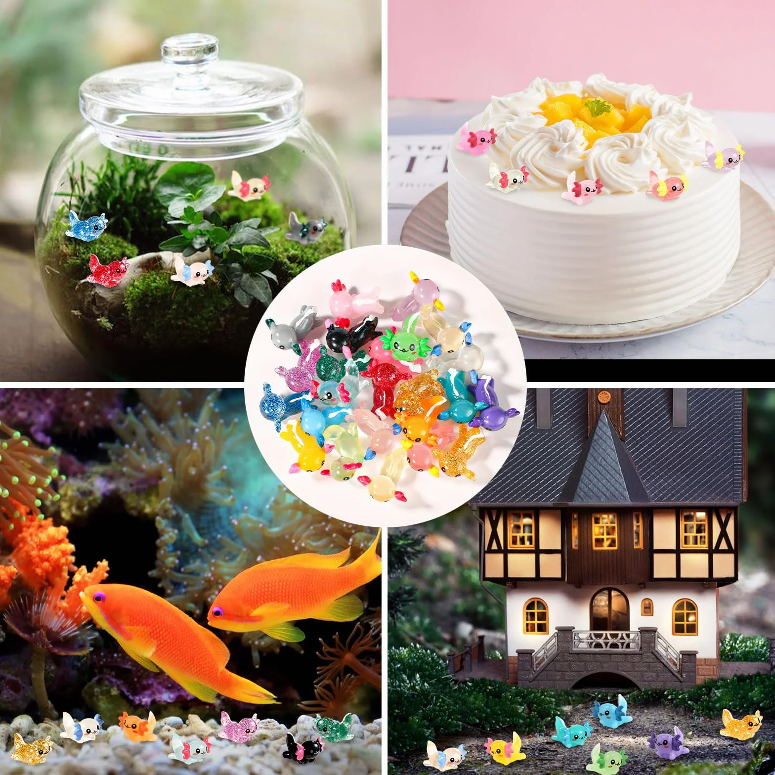 24szt Miniaturowy Aksolotl z Zywicy, 3 Style Male Miniaturowe Figurki Aksolotla Mala Ozdoba Aksolotla Male Zawieszki do Majsterkowania Ogrodu Krajobrazu Domku dla Lalek Dekoracji