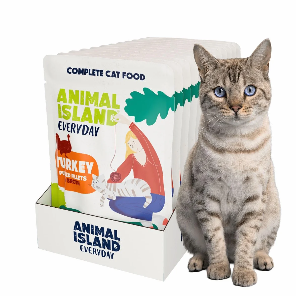 Animal Island Everyday Karma Mokra dla Kotów Dorosłych Szarpane Fileciki z Indyka w Aromatycznym Rosole Pełnoporcjowa Saszetka 12 x 85g