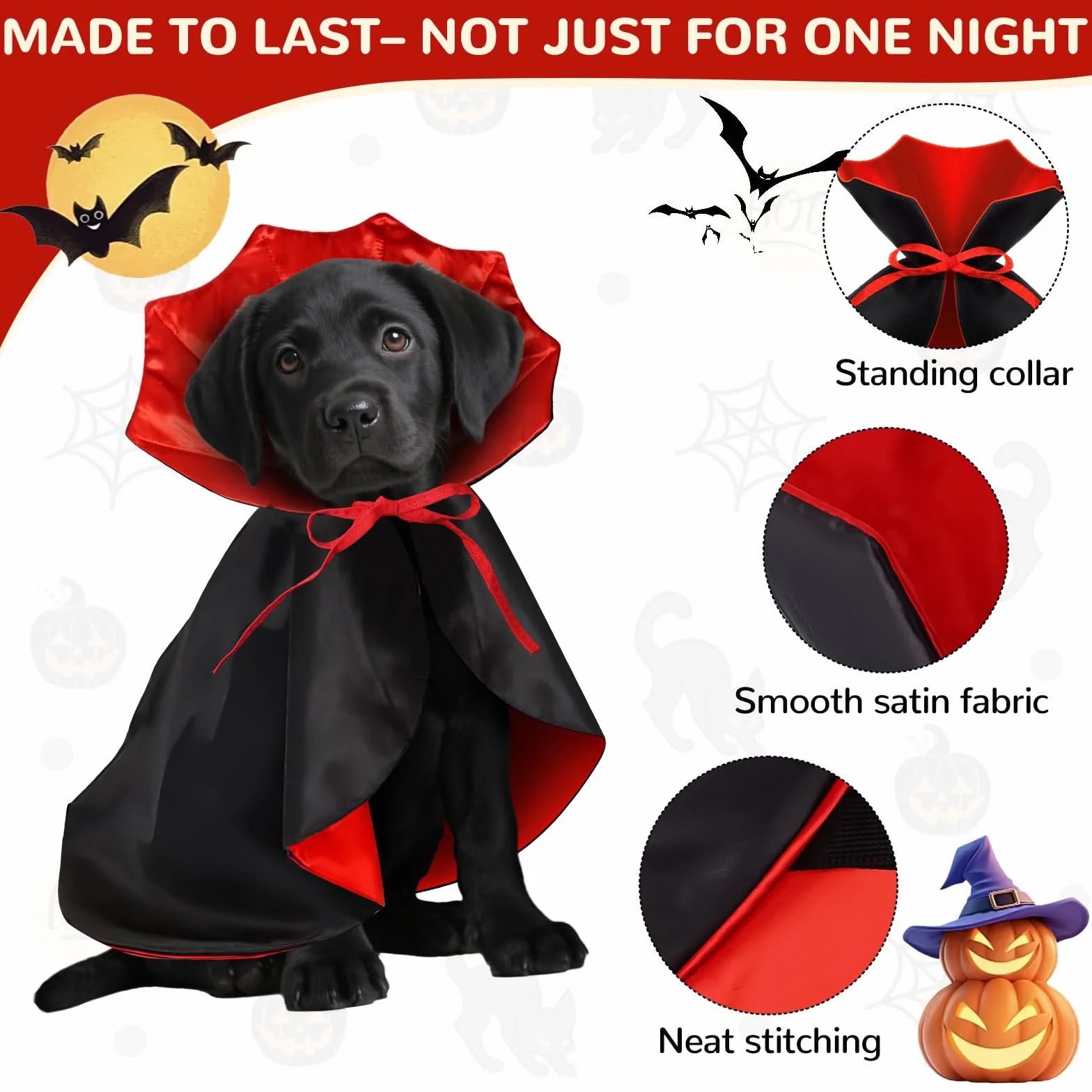 Strój Wampira dla Psa Średniego Peleryna Halloween Rozmiar M 50 cm