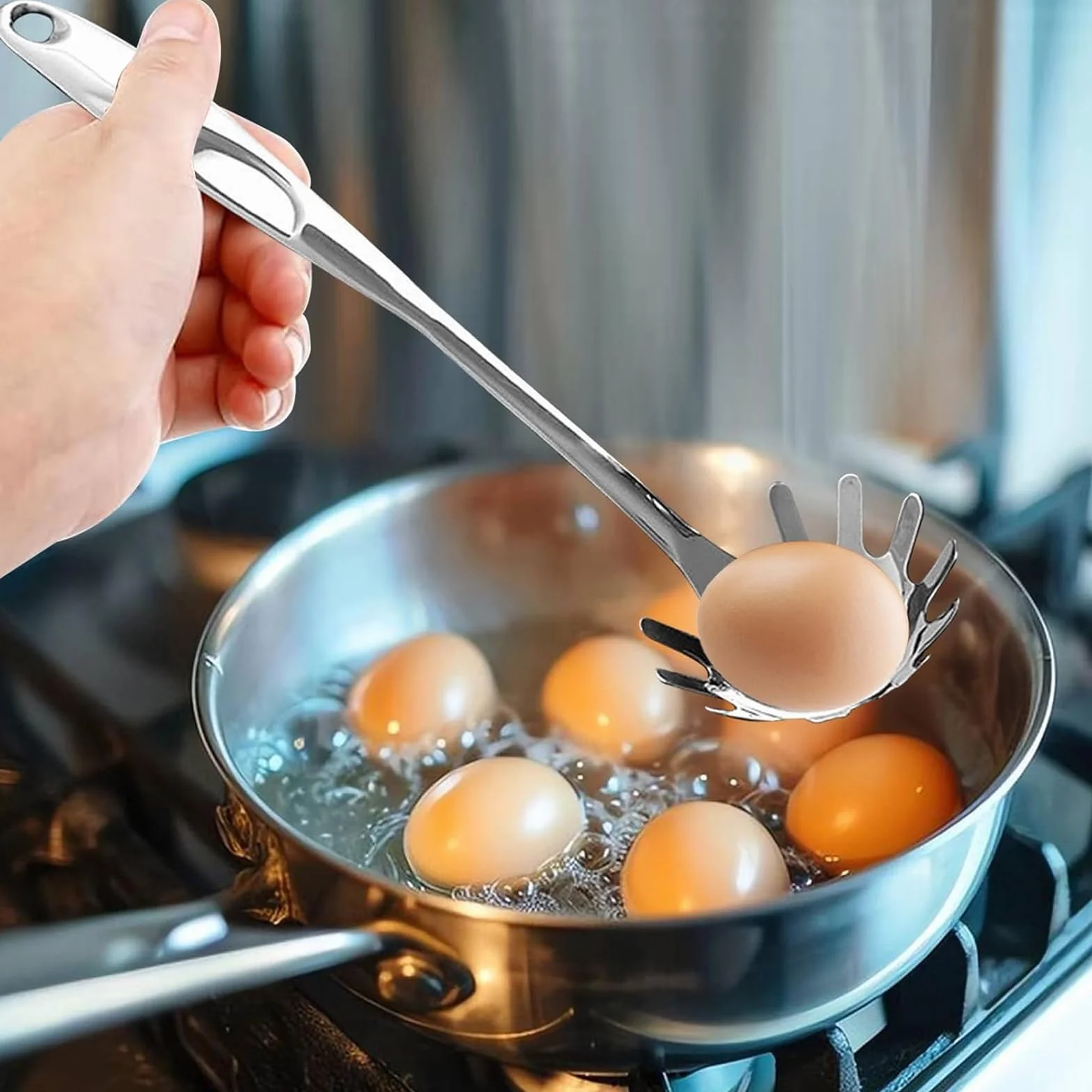 1 łyżka do spaghetti, z 1 szczypcami do serwowania, łyżka do makaronu z zębami, łyżka do makaronu ze stali nierdzewnej, przyrząd do podnoszenia makaronu, łatwa obsługa i czyszczenie, 34,5 cm