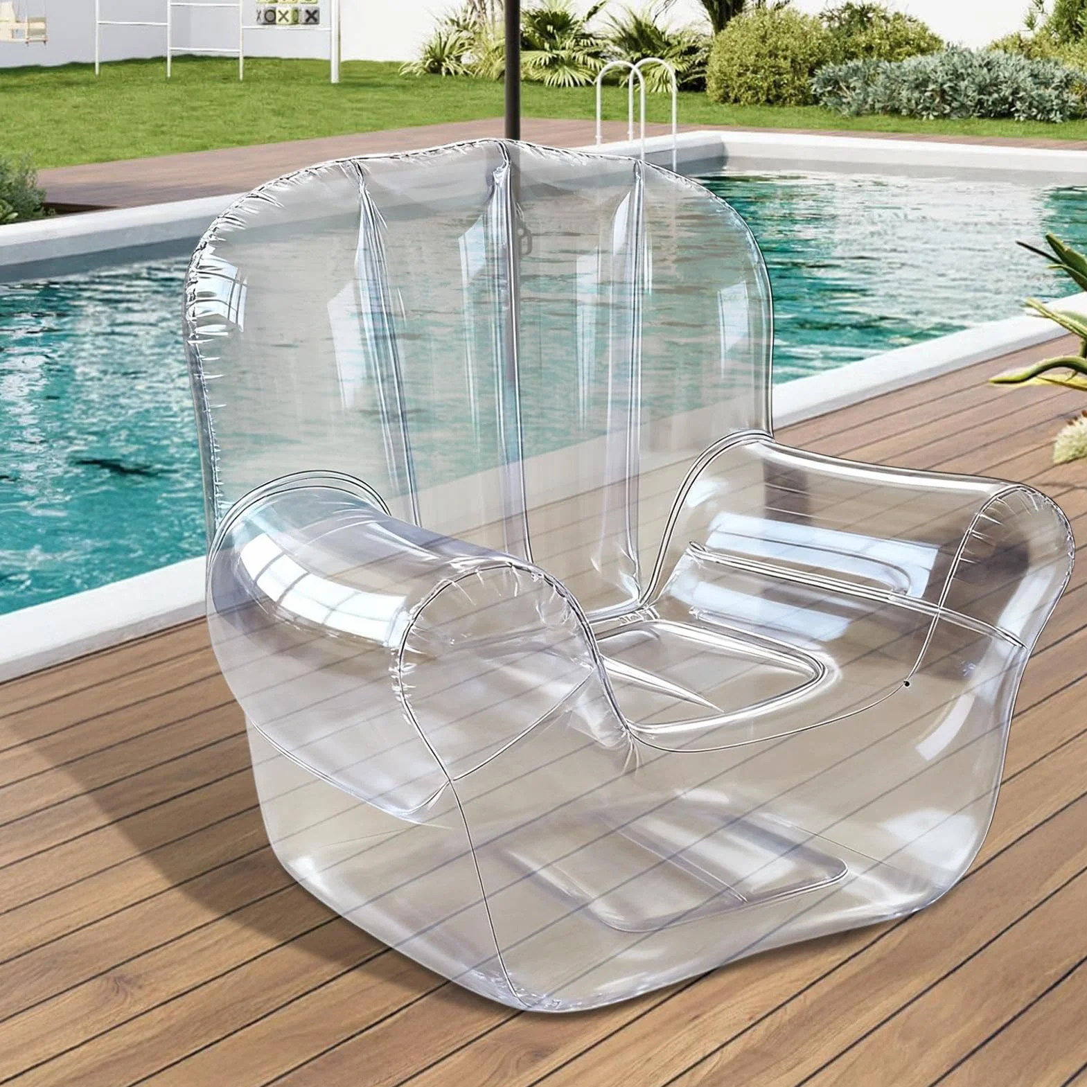 Nadmuchiwane krzesło – dmuchane meble dla dorosłych | ergonomiczna przezroczysta sofa do sypialni salonu podróży przy basenie balkon trawnik patio na zewnątrz dom wypoczynek komfort