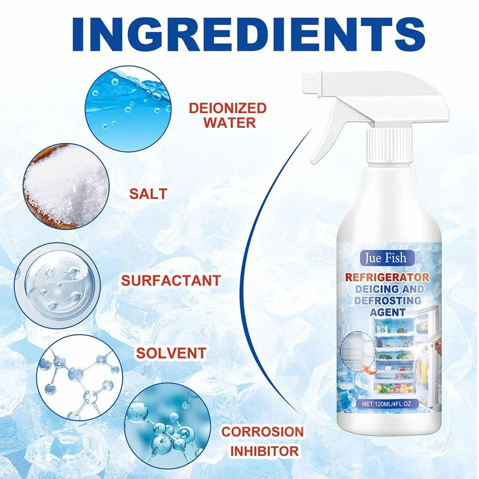 Spray do rozmrażania w lodówce i zamrażarce, aktualizacja 2025, 120 ml, spray do rozmrażania lodówki, szybkie odmrażanie do lodówki, skutecznie szybko usuwa gromadzący się lód