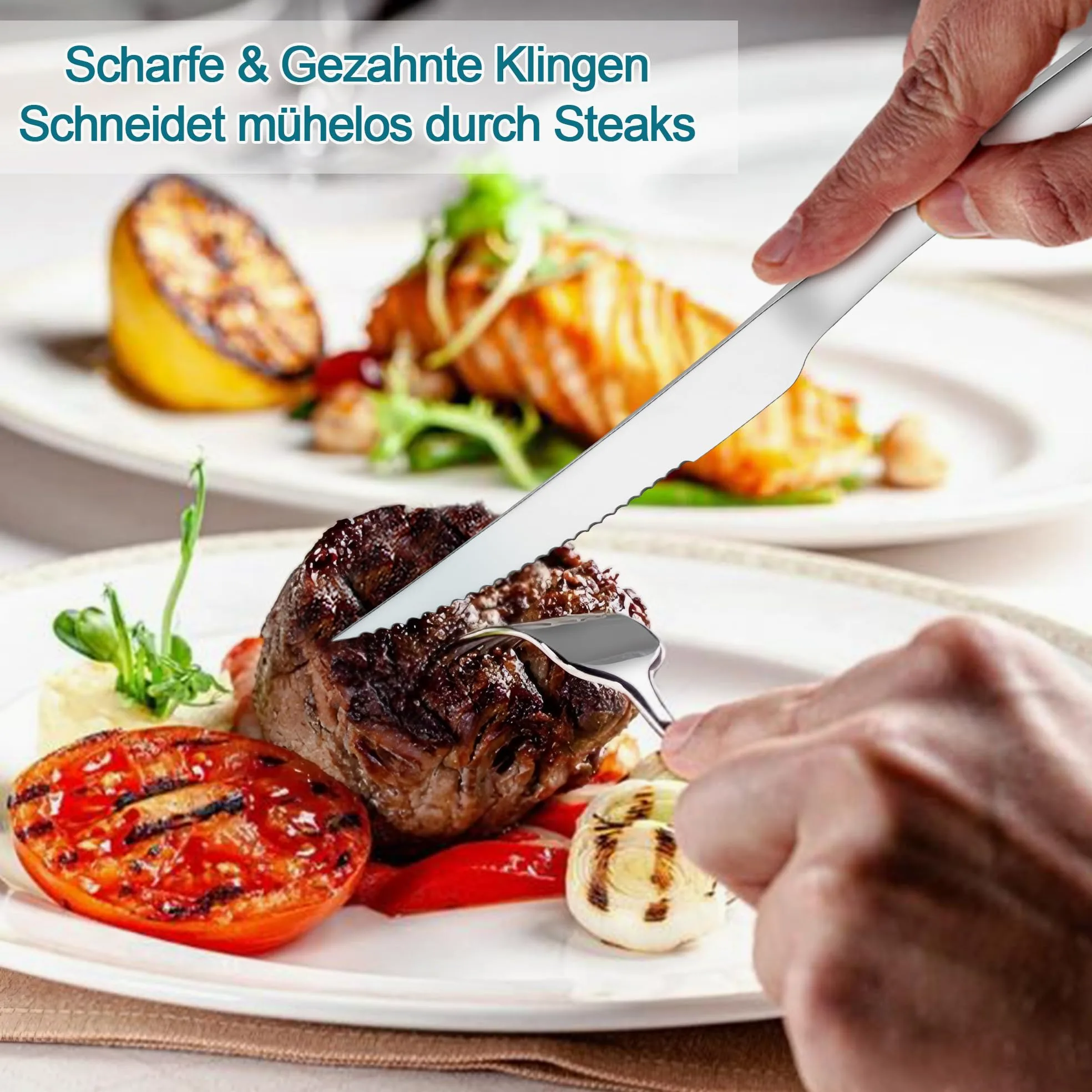 HaWare Zestaw 8 noży do steków ze stali nierdzewnej, nóż stołowy, nóż do masła, ostre noże ząbkowane, do domu, kuchni, restauracji, ergonomiczny uchwyt, polerowany na wysoki połysk
