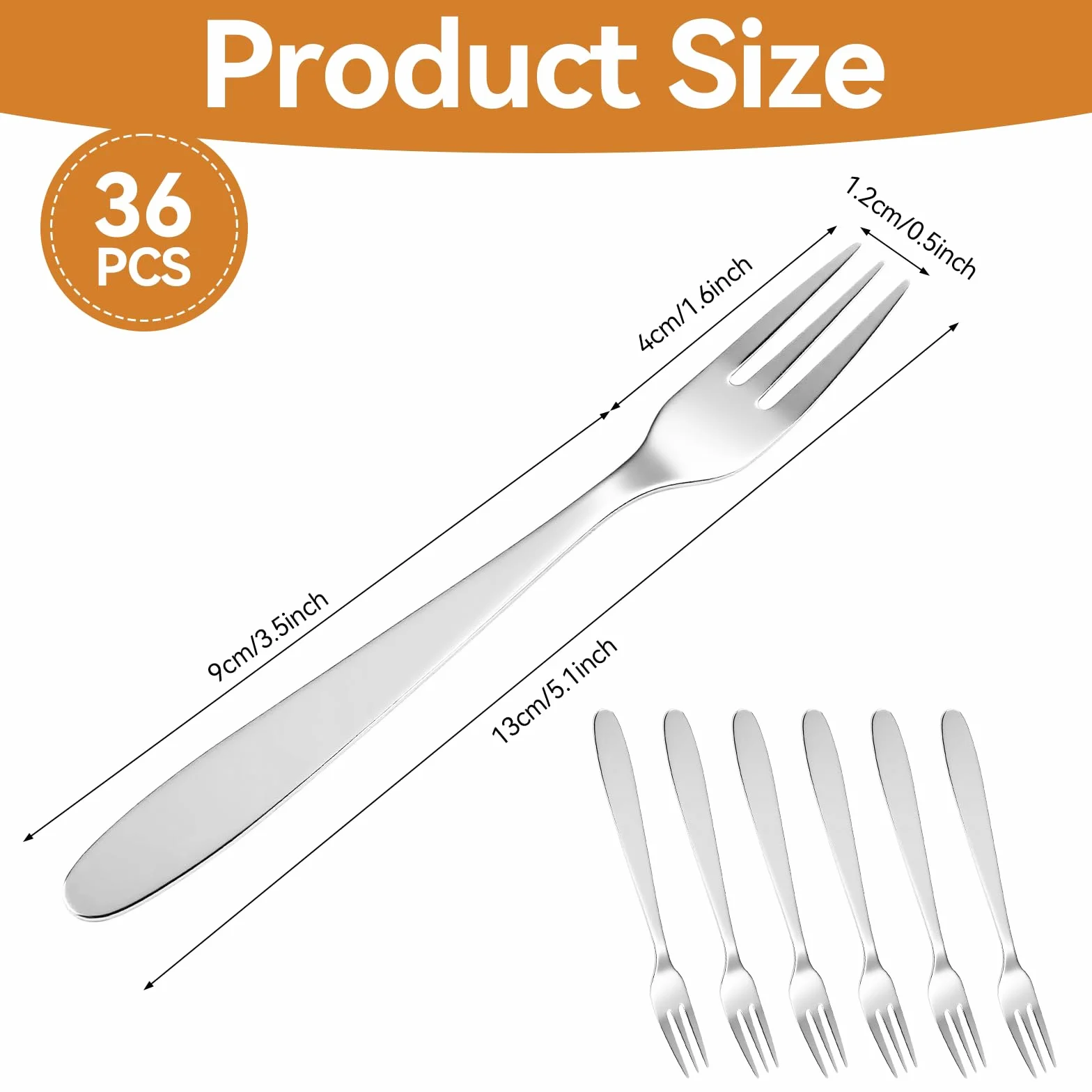 Zestaw 36 widelców do ciasta, widelczyki deserowe, 13 cm, ze stali nierdzewnej, małe widelce, widelce ze stali nierdzewnej, eleganckie i nowoczesne, do domu, restauracji, na imprezę, na zewnątrz