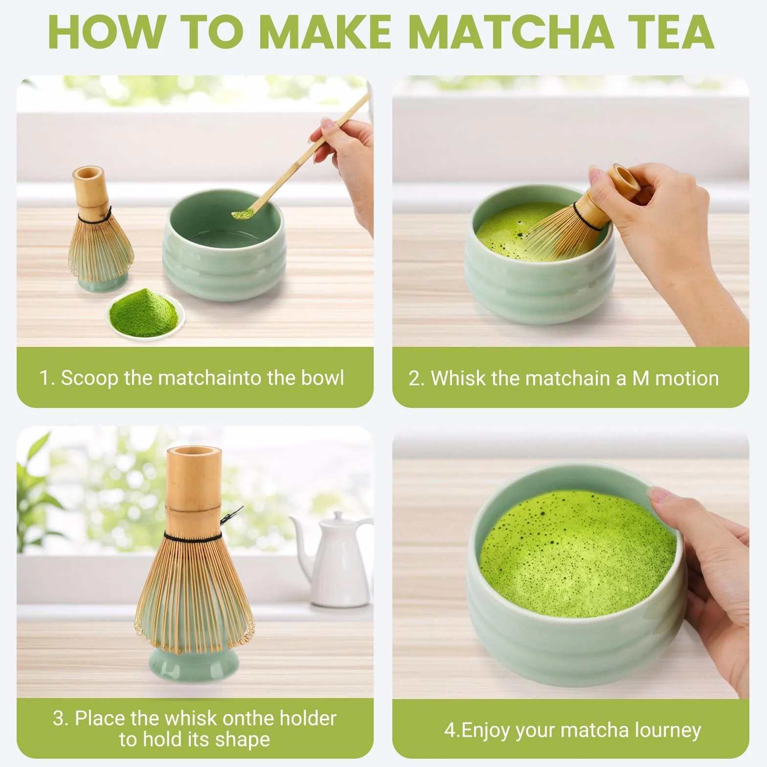 JOYBOY 8-Częściowy Zestaw do Parzenia Matchy,Zestaw do Herbaty Matcha,Miseczka do Matchy,Trzepaczka do Matchys,Podstawka Chasen,Łyżeczka do Matchys,Sitko,Serwetka do Herbaty,Uchwyt Na Łyżeczkę