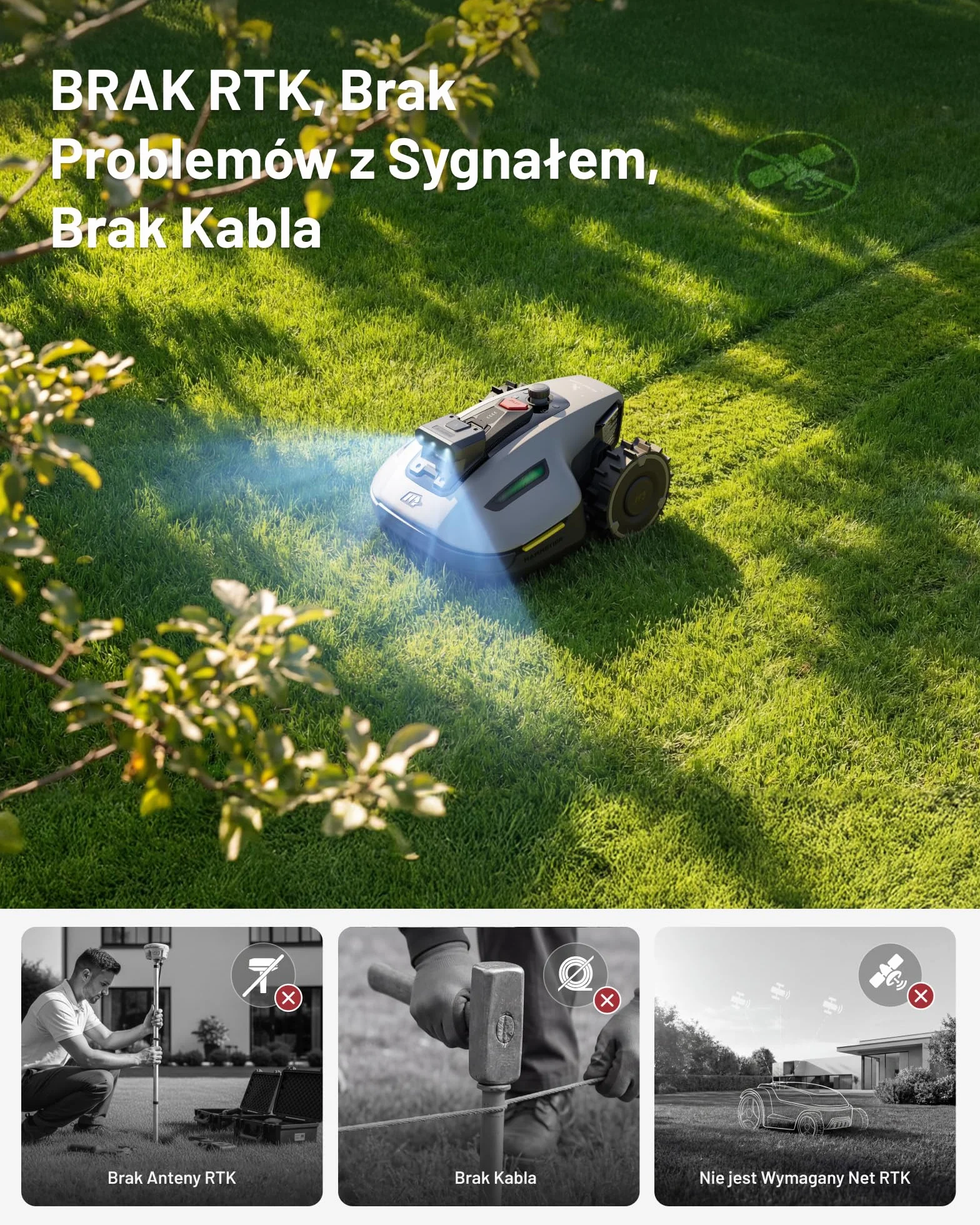 MAMMOTION YUKA mini 2 500 Robot koszący bez przewodu obwodowego, do 500 m², Tri-Cam AI Vision,BRAK RTK, brak przerw w sygnale, automatyczne mapowanie wielu stref, DropMow, ręczna edycja mapy