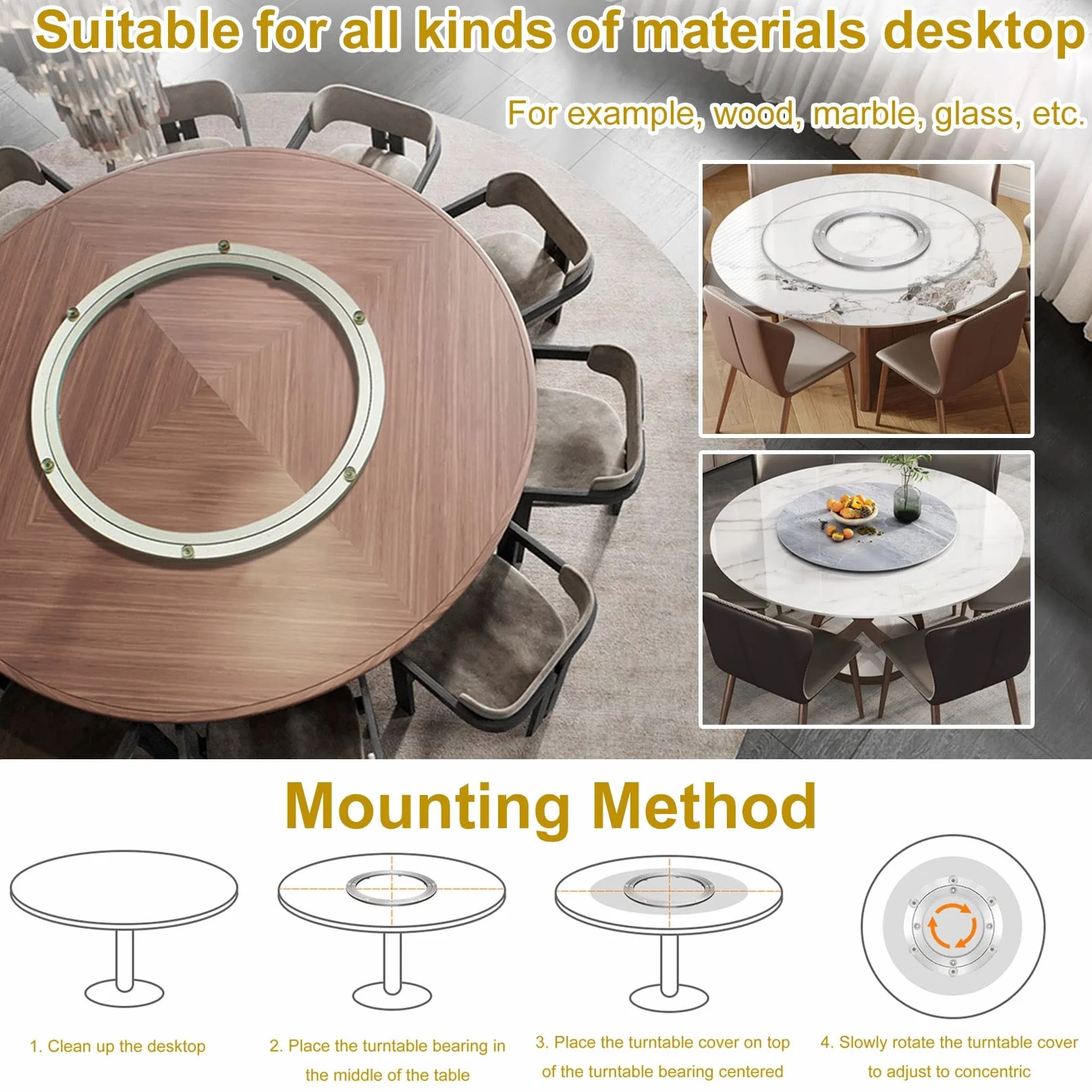 Heavy Duty obrotowy gramofon, Łożysko obrotowe Lazy Susan ze stopu aluminium, srebrne, 12-100 cm(40 cm)