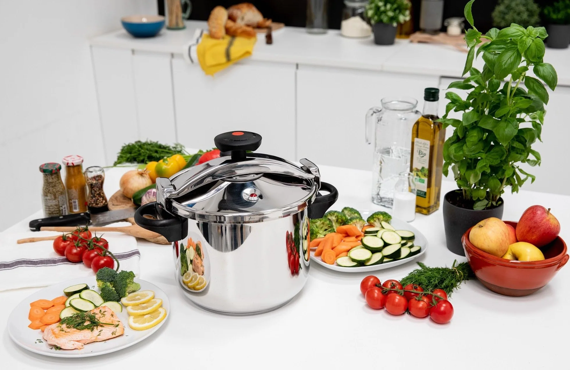 KITCHEN MOVE Szybkowar ze stali nierdzewnej Ø 22 cm, 6 l, z koszem do gotowania