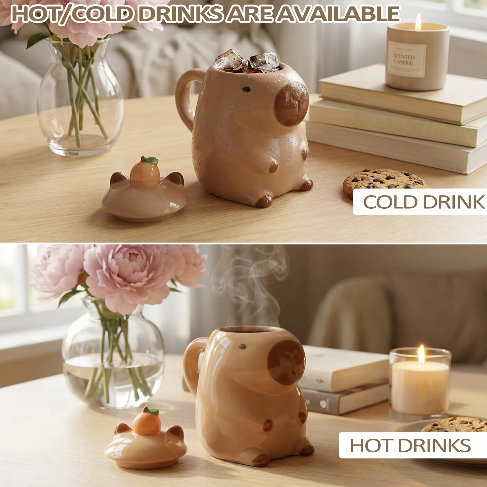 Capybara Filiżanka ceramiczna 450 ml – słodka świnka wodna, filiżanka do kawy z łyżeczką, duży kubek Capybara do kawy i herbaty, uroczy kubek ze zwierzętami do biura, pomysł na prezent dla