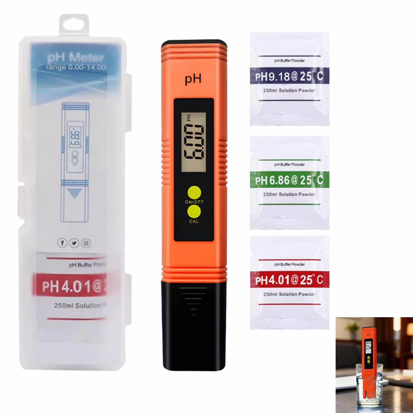 Cyfrowy miernik PH, miernik pH o wysokiej dokładności (± 0,01) z przenośnym wyświetlaczem LCD, tester pH jakości wody, automatyczna kalibracja do akwarium, basenu, RC, zakres pomiarowy 0-14 pH