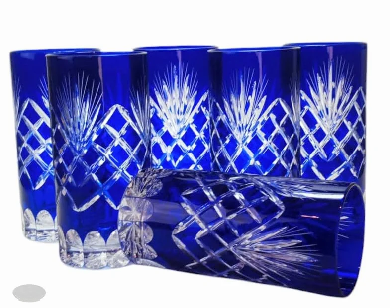 MaRika Kryształowe szklanki do wody i szklanki do picia 320 ml – kobalt, ręcznie zdobione eleganckie szkło – zestaw 6 sztuk w opakowaniu prezentowym, idealne na co dzień i jako prezent