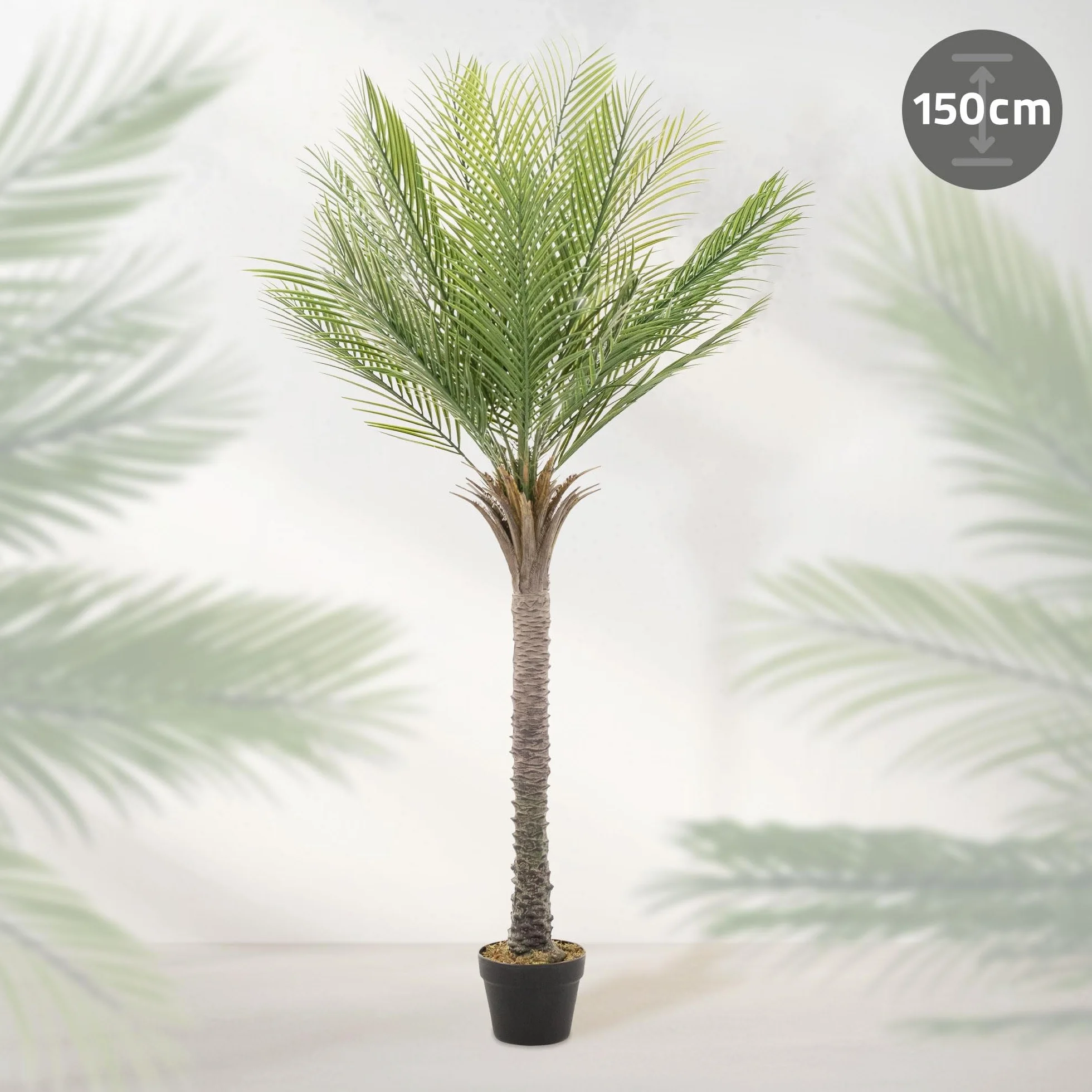 ML-Design sztuczna palma 150 cm duza roslina tropikalna dekoracja roslinna w doniczce Plastikowa roslina doskonala do wnetrz oraz przestrzeni na zewnatrz realistyczne drzewo do salonu biura lub ogrodu