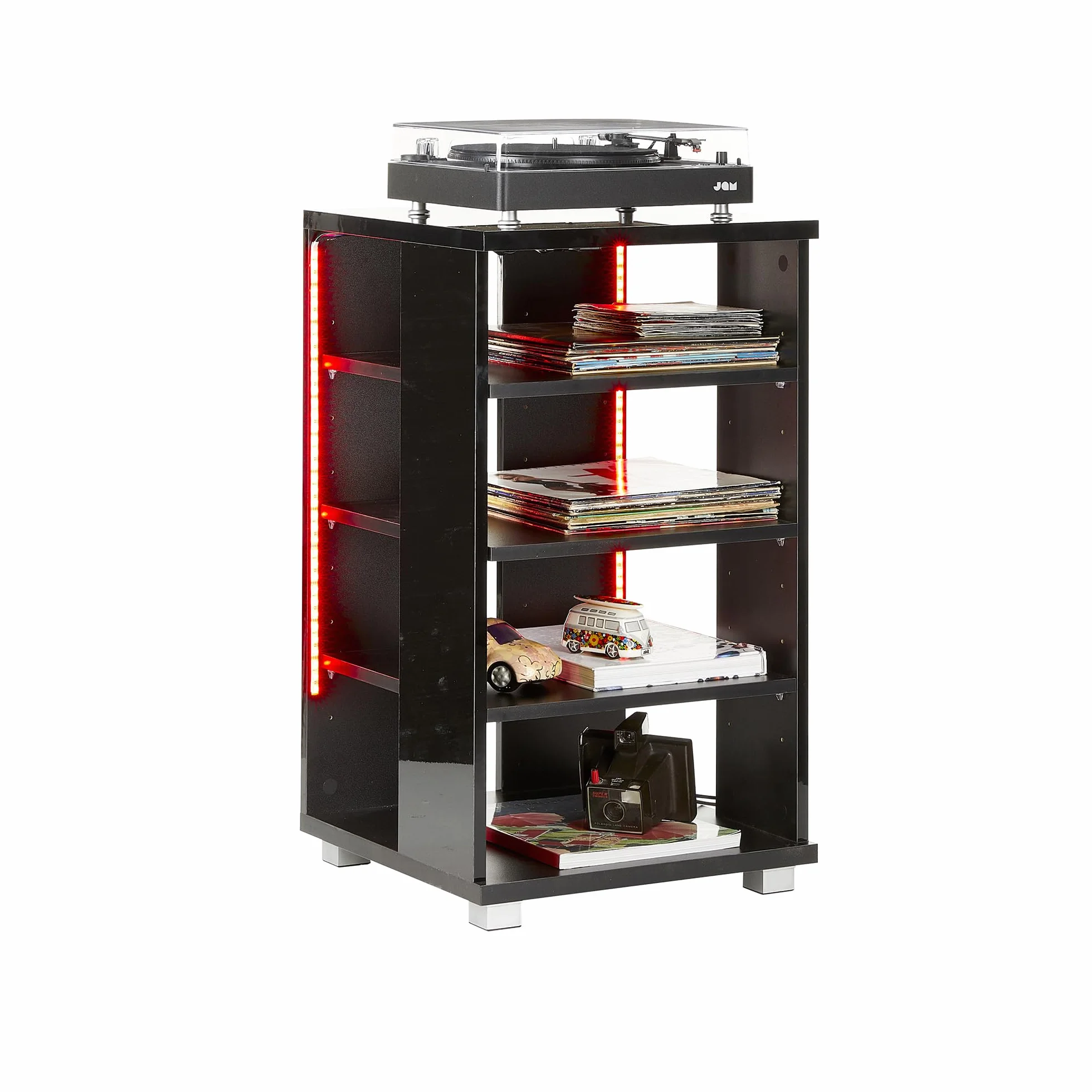 Stojak Hi-Fi z 5 półkami AV, nowoczesny stojak na konsolę pod telewizor z regulowanymi półkami, biały regał do przechowywania Hi-Fi ze światłami LED RGB, stojak do odtwarzacza płyt, głębokość 50 cm