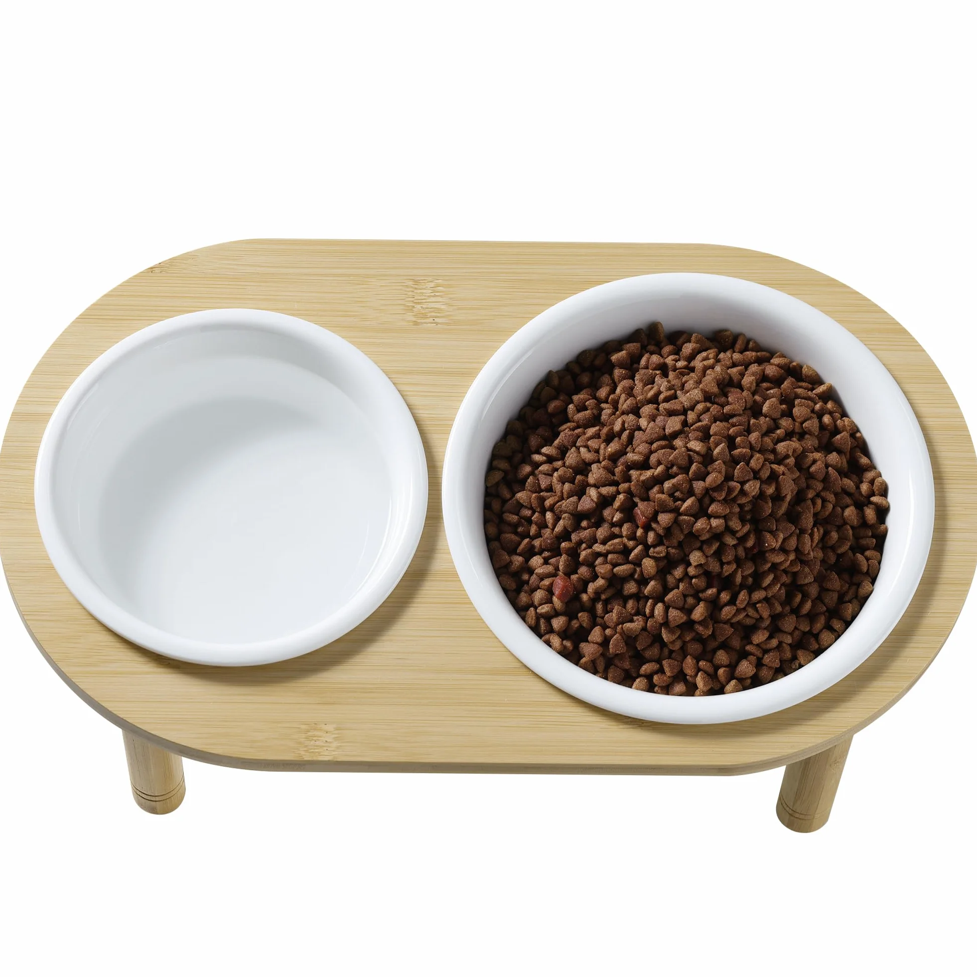 Navaris Podwyższona ceramiczna miska dla psa i kota – 350 i 650 ml – miska dla psa w stojaku bambusowym – do wody i karmy – mikrofalówka i zmywarka