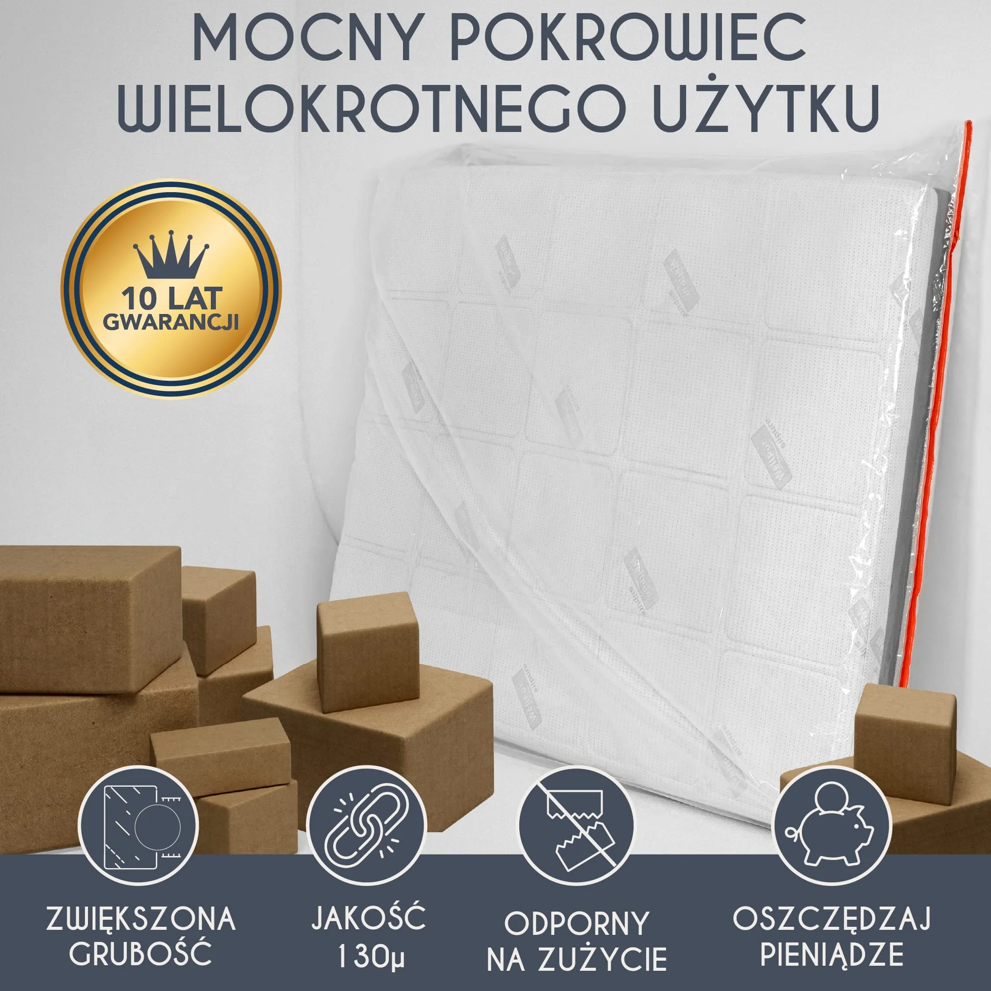 Plastikowy Pokrowiec na Materac 160x200 cm (Grubość 30 cm) - Chroń Swój Materac - Idealny do Przechowywania, Przenoszenia - z Zamkiem Błyskawicznym
