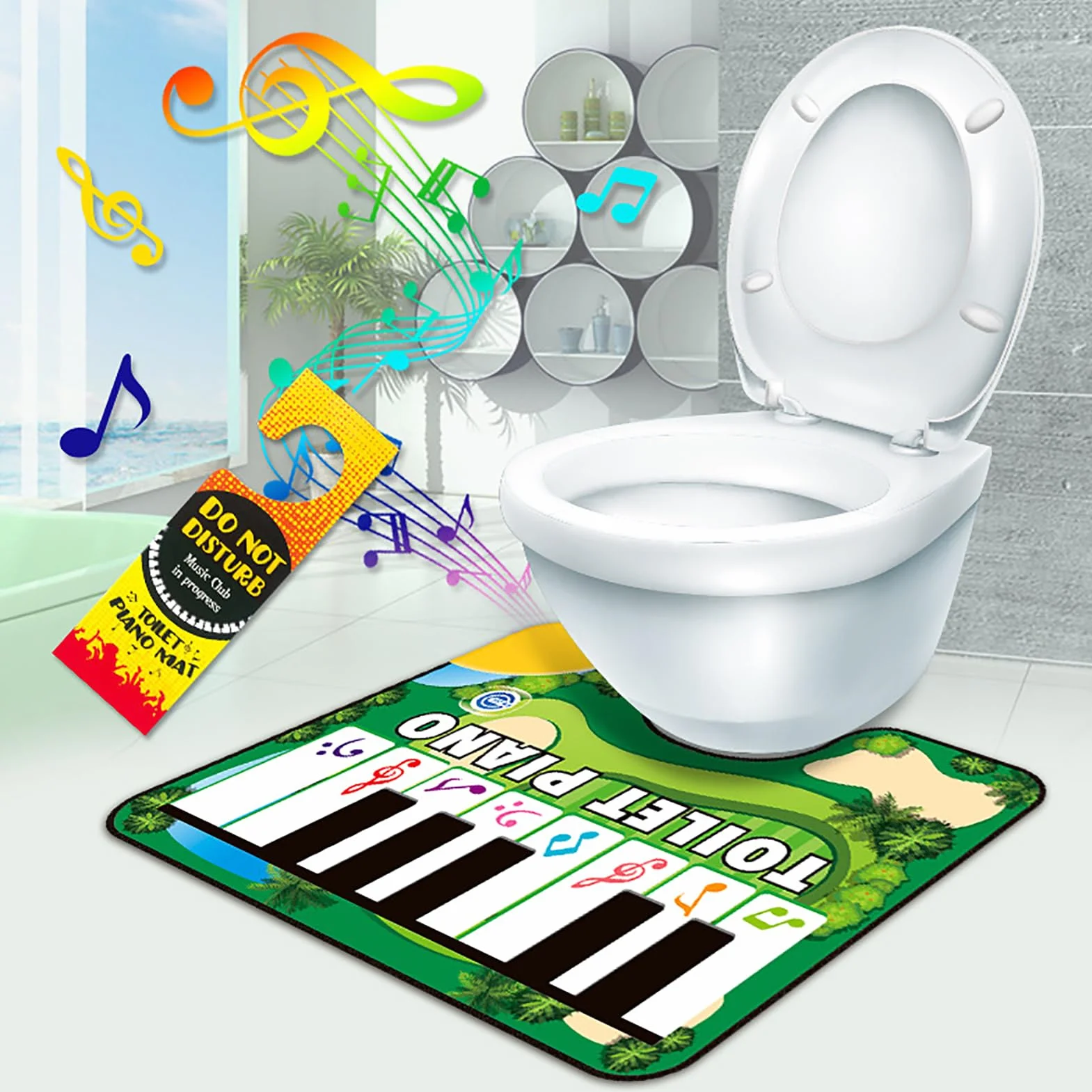 Fafeicy Mata Pod Pianino Toaletowe, 24x19 Cali, Antypoślizgowa Mata Pod Pianino łazienkowe z interaktywną klawiaturą dźwiękową, dla Dorosłych Miłośników Muzyki
