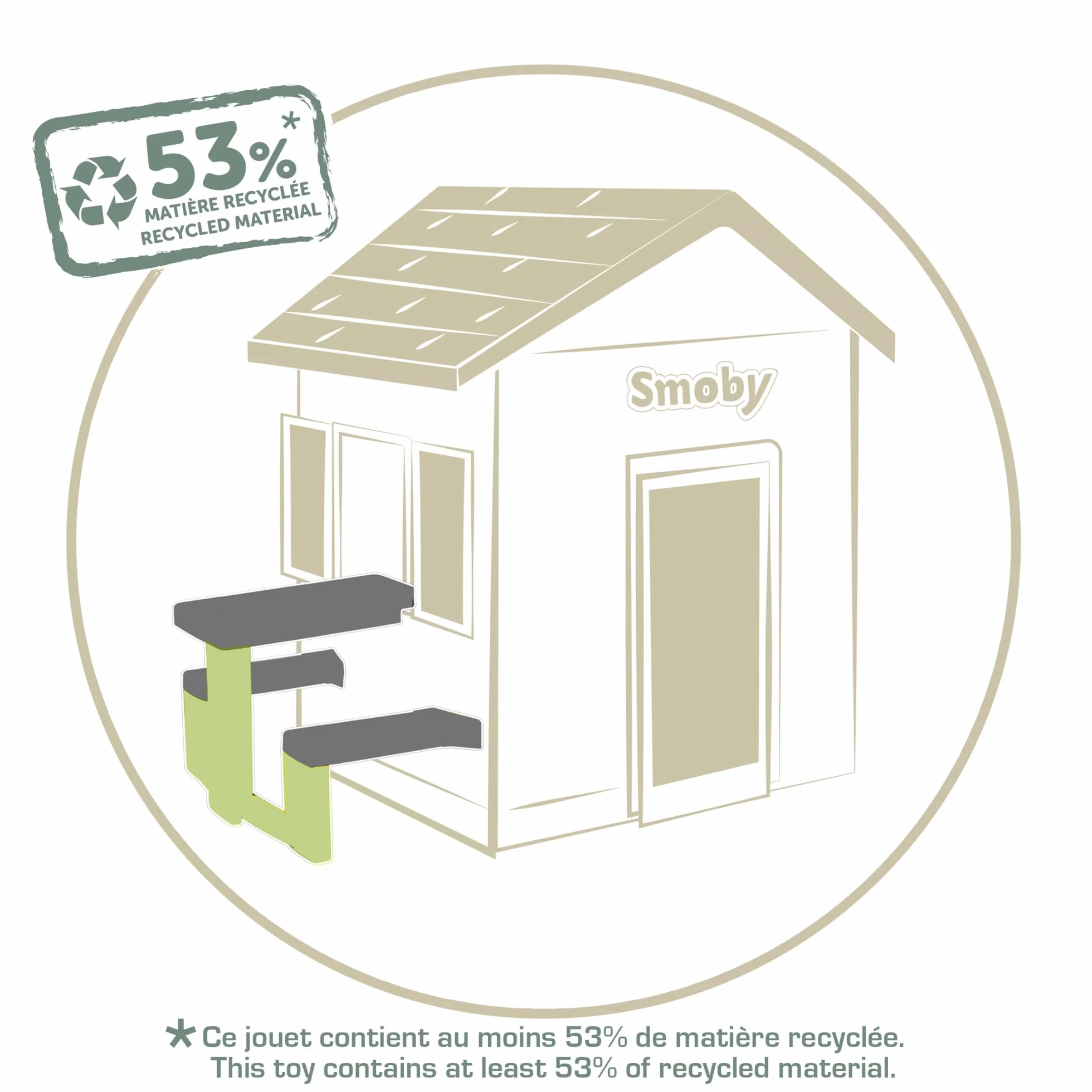 Smoby Life - Stół piknikowy - 2 ławki - Pasuje do wielu domków - Materiał z recyklingu - Od 2 lat - Wyprodukowano we Francji