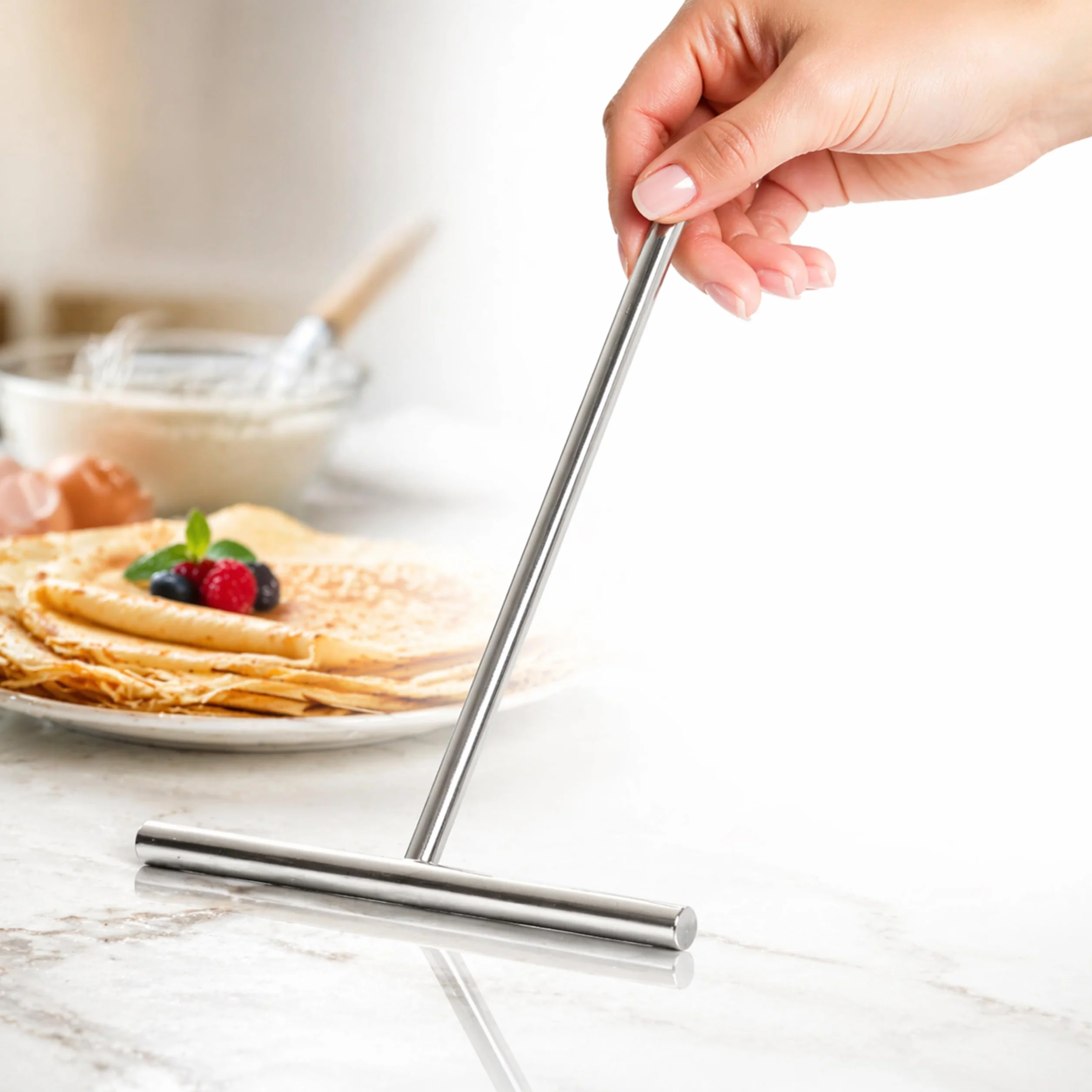 Kerafactum Rozdzielacz do Ciasta Crepemaker do Naleśników, Placków lub Palacinek z Długą Rączką 20 cm ze Stali Nierdzewnej, Szpatułka do Naleśników