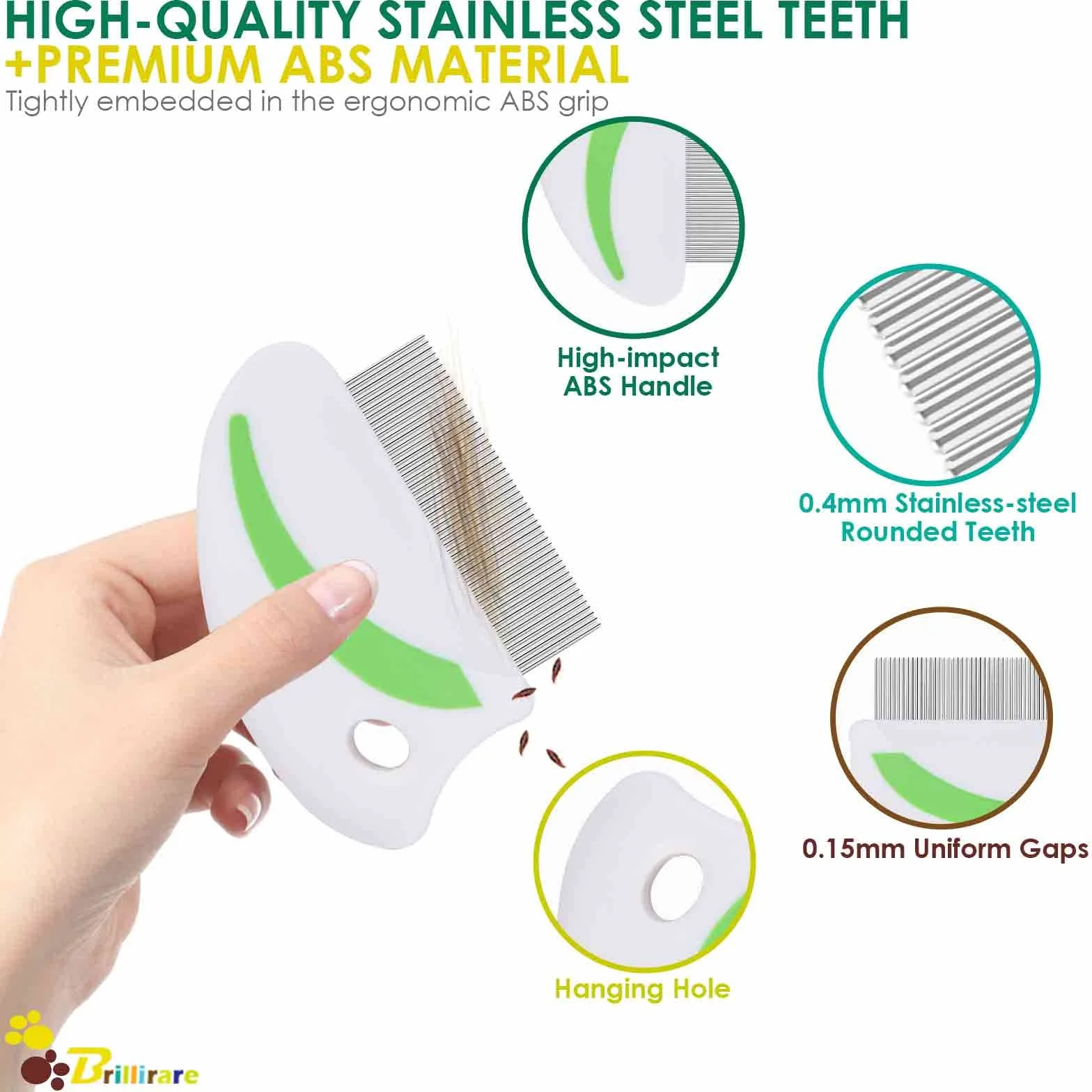 Flea Lice Comb Stainless Steel Dog Cat Grooming Comb Rounded Teeth Pet Tear Stain Remover Dematting Tool
