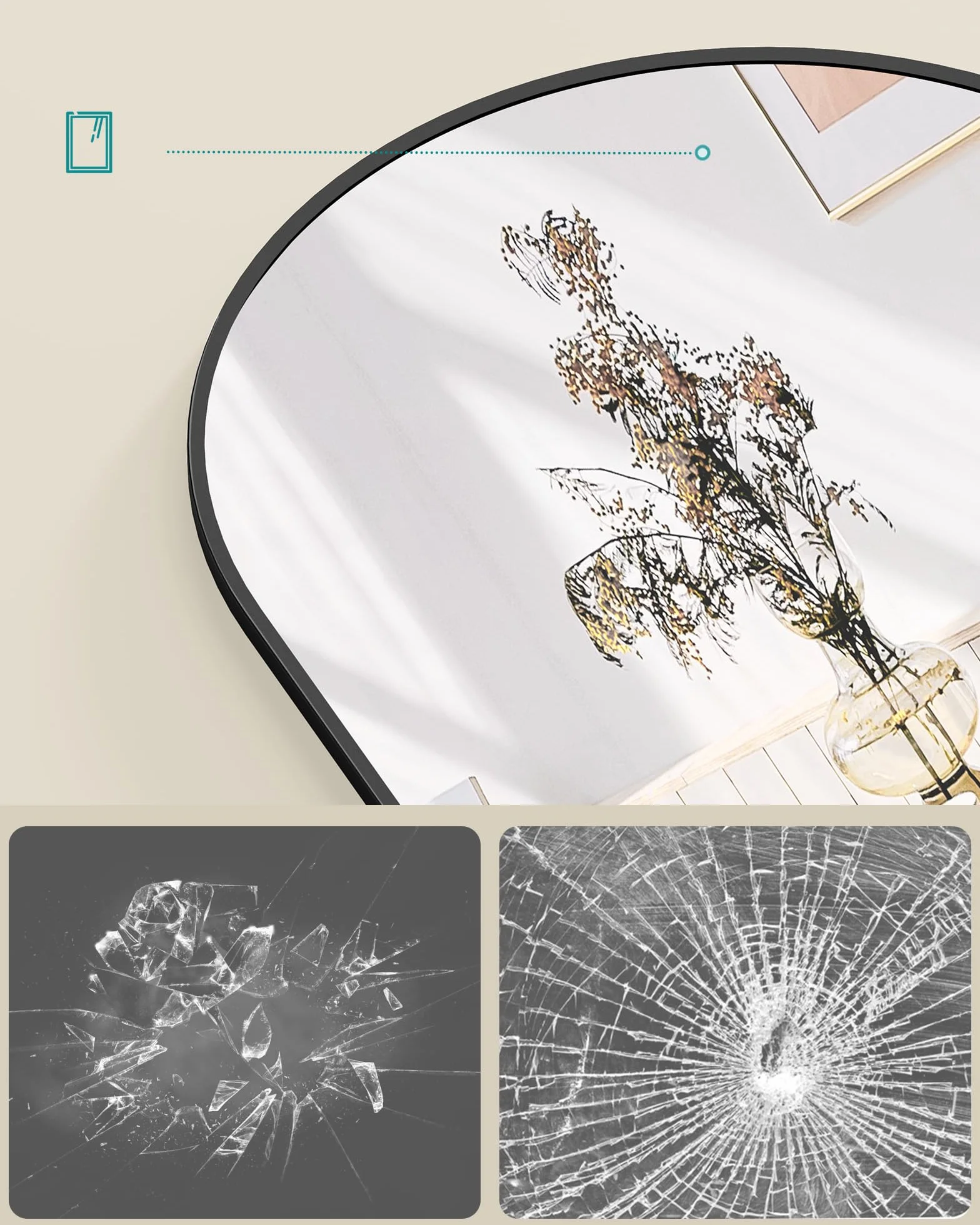 SONGMICS Lustro pełnej długości 160 x 50 cm Zakrzywione lustro stojące Rama aluminiowa Szkło hartowane do sypialni Salon Szafa Atrament Czarny LFM031B01