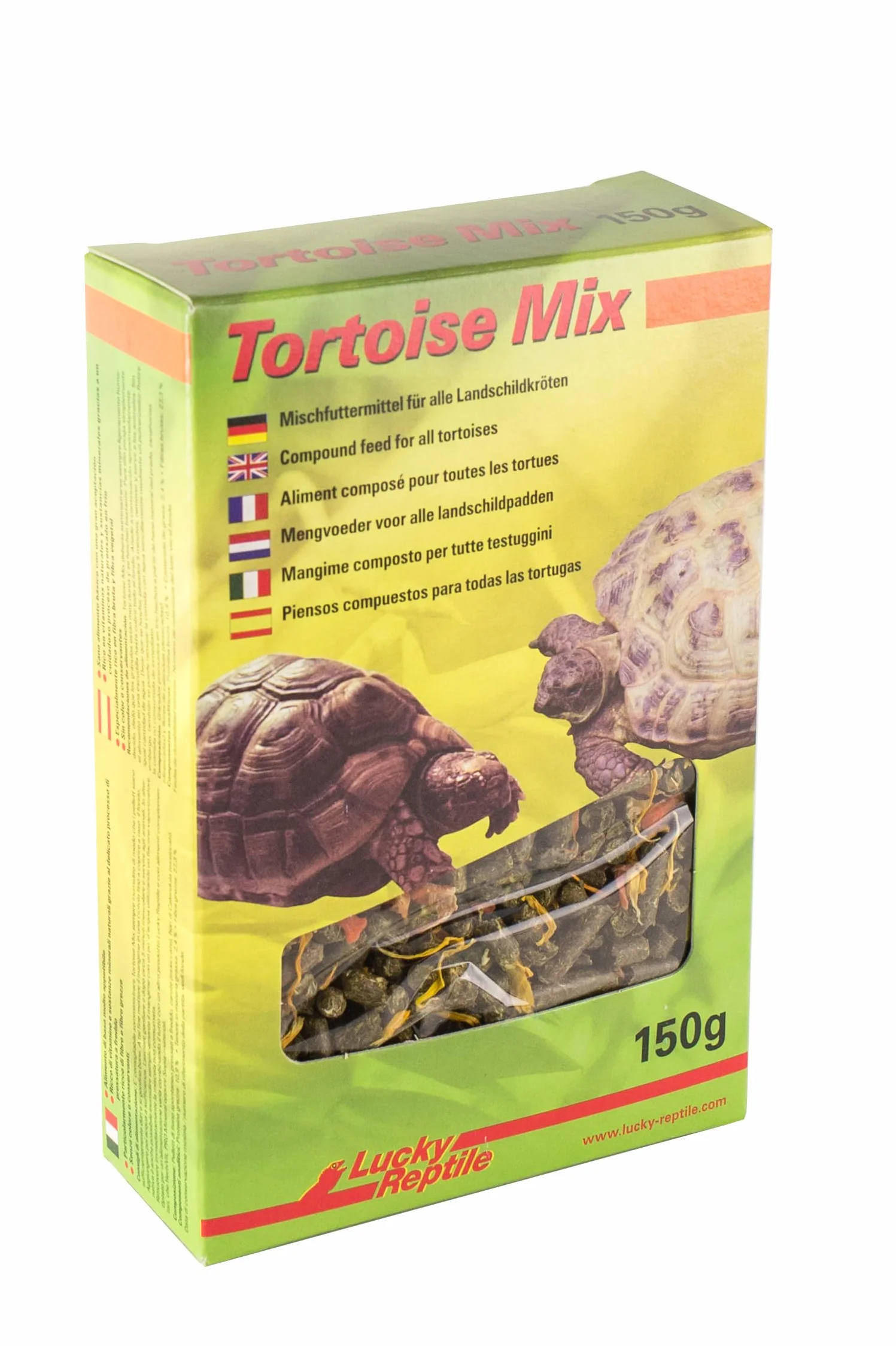 Lucky Reptile Tortoise Mix 150g roślinny pokarm dla żółwi z dużą ilością błonnika - Granulki ziół łąkowych z kawałkami marchwi i płatkami nagietka - dla żółwi lądowych i roślinożernych gadów