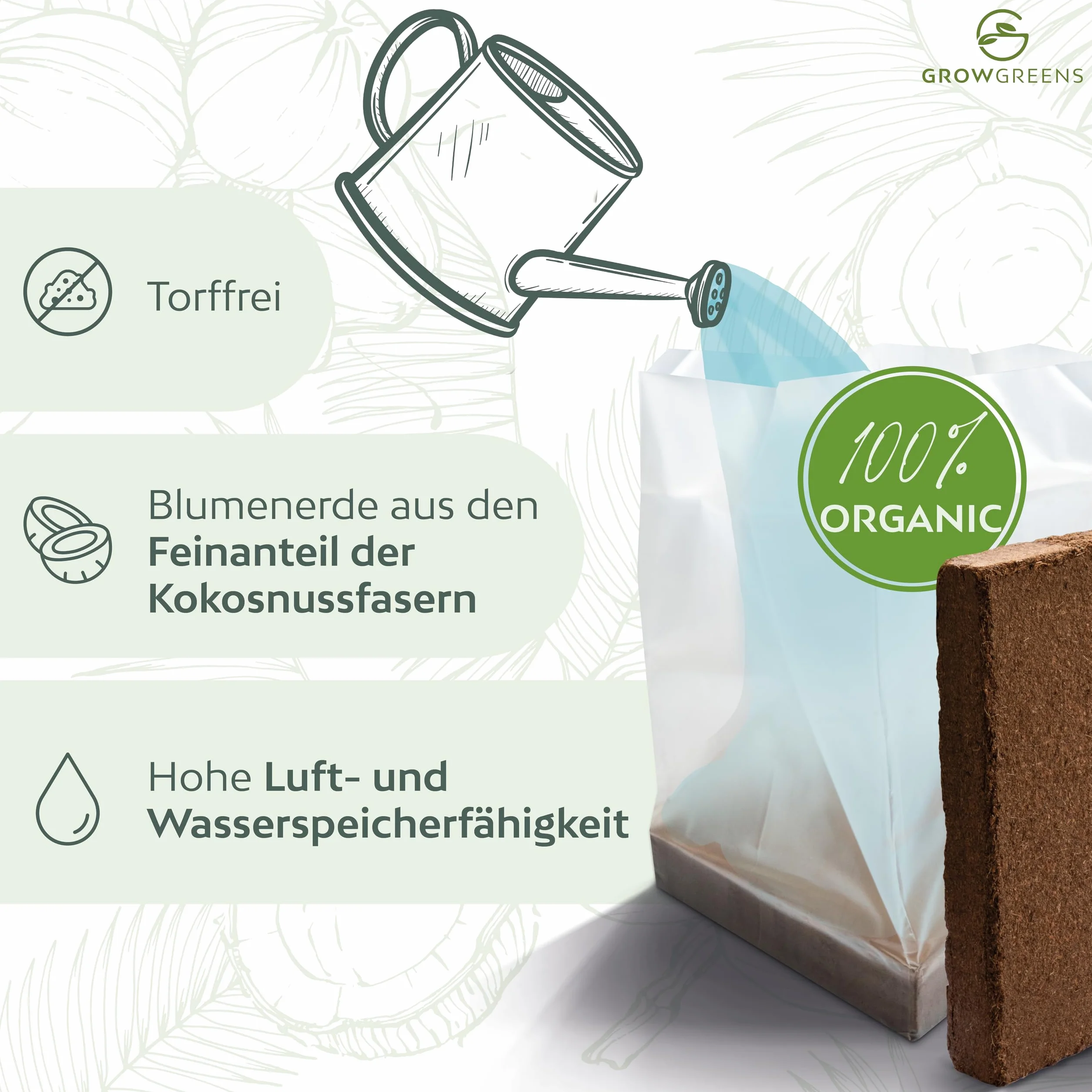 Organiczna ziemia kokosowa skompresowana w nadmuchiwanym worku - biodegradowalna ziemia bez torfu, składa się w 100% z włókna kokosowego (3 litry, 1 sztuka)