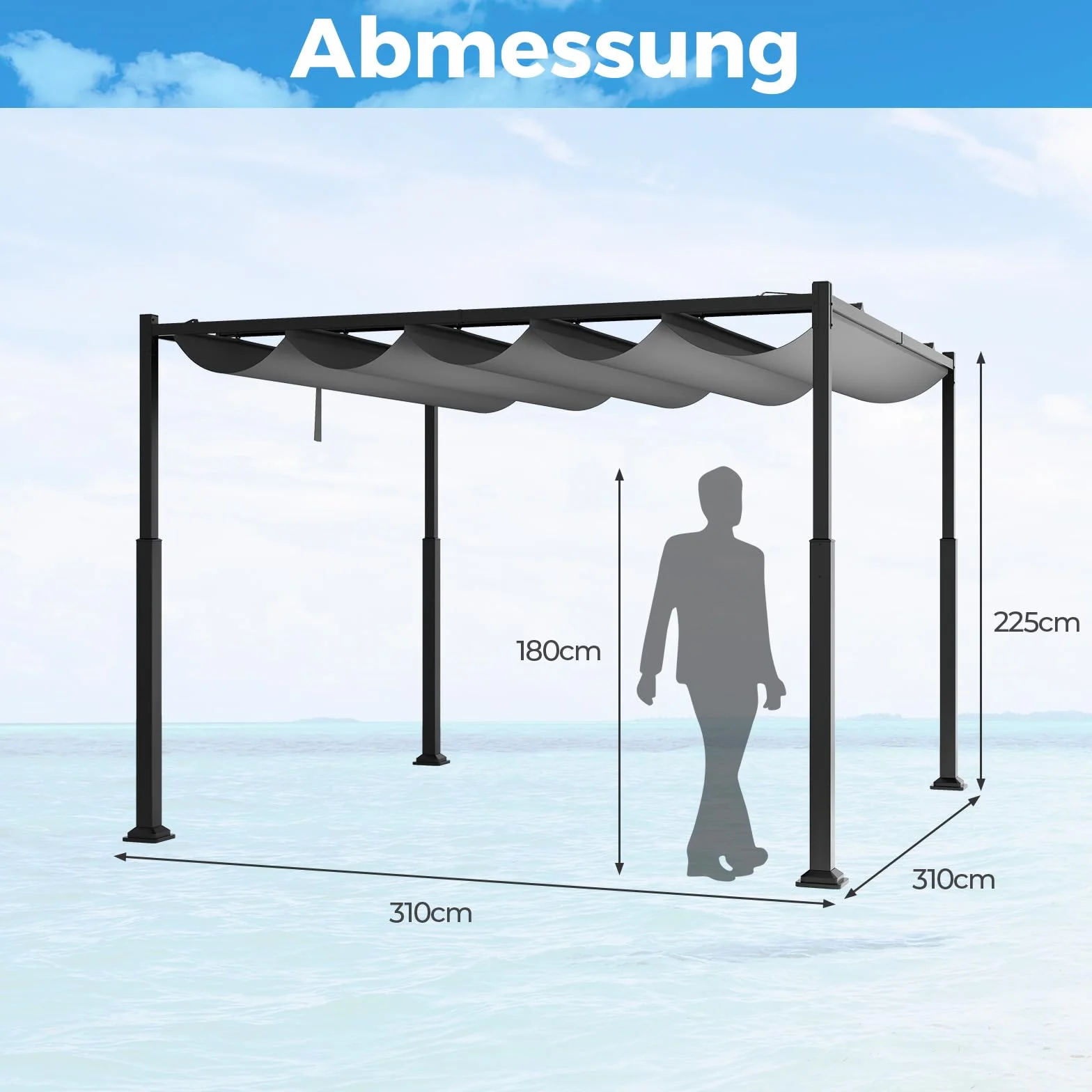 COSTWAY Pergola z przesuwnym dachem, pawilon 3,1 x 3,1 m, wodoszczelny, stabilny, odporny na zimę, pawilon ogrodowy z wytrzymałymi metalowymi kolumnami, na taras, do ogrodu, na taras