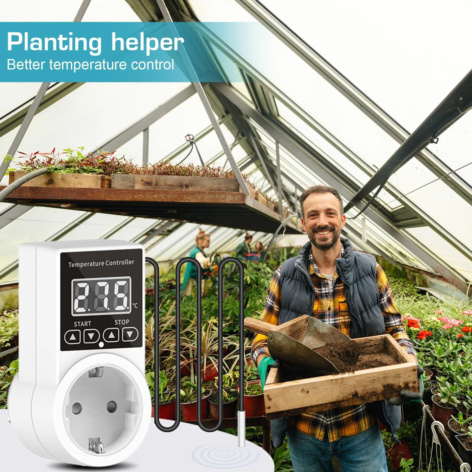 Cyfrowy termostat gniazdka 230 V z sondą LCD do szklarni, akwarium, terrarium