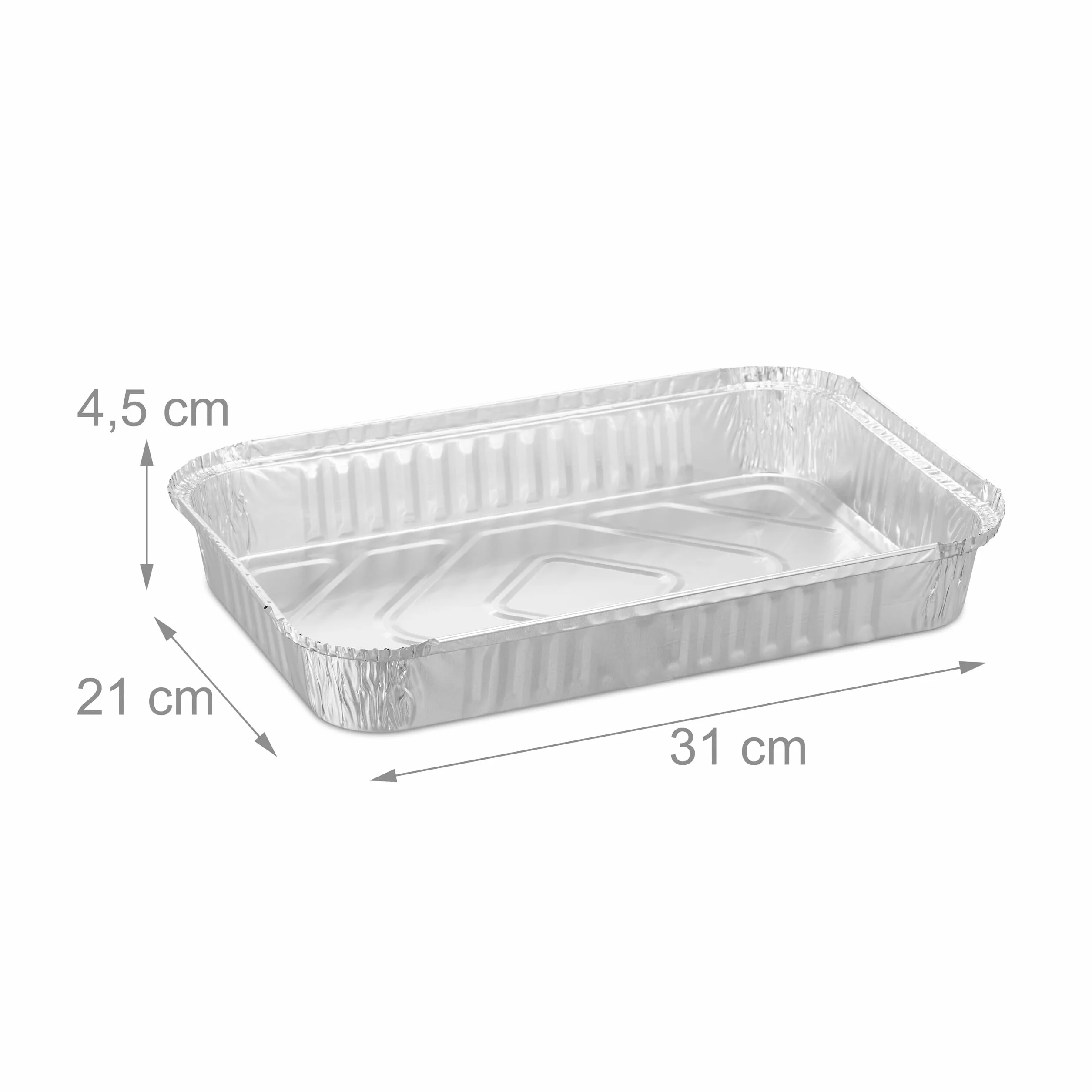 Relaxdays Aluminiowe miski, zestaw 50 sztuk, szer. x gł.: 31 x 21 cm, kwadratowe tacki do grilla, tacki ociekowe, pośrednie grillowanie, srebrne