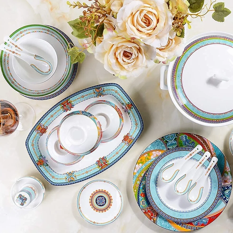 Ceramiczne zestawy zastawy stołowej – nadaje się do kuchenki mikrofalowej i zmywarki, porcelanowy zestaw naczyń, talerze i miski, elegancka zastawa stołowa do domowej restauracji i na imprezy