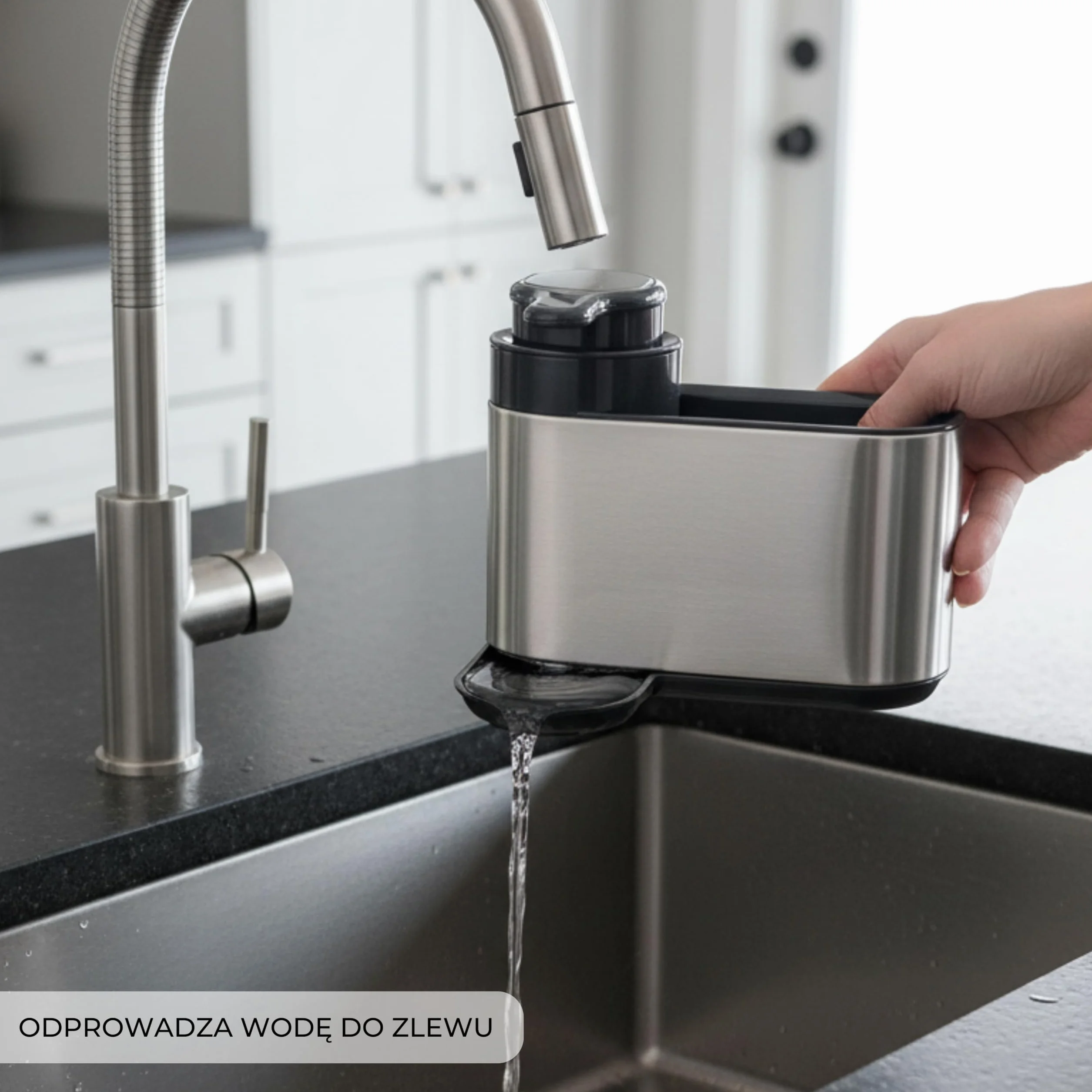 Erreke Dozownik mydła do kuchni, 3 w 1 Do Przechowywania w Zmywarce, Wykonany ze Stali Nierdzewnej SS410, Dozownik na Płyn do Mycia Naczyń 300 ml, Kolor Srebrny