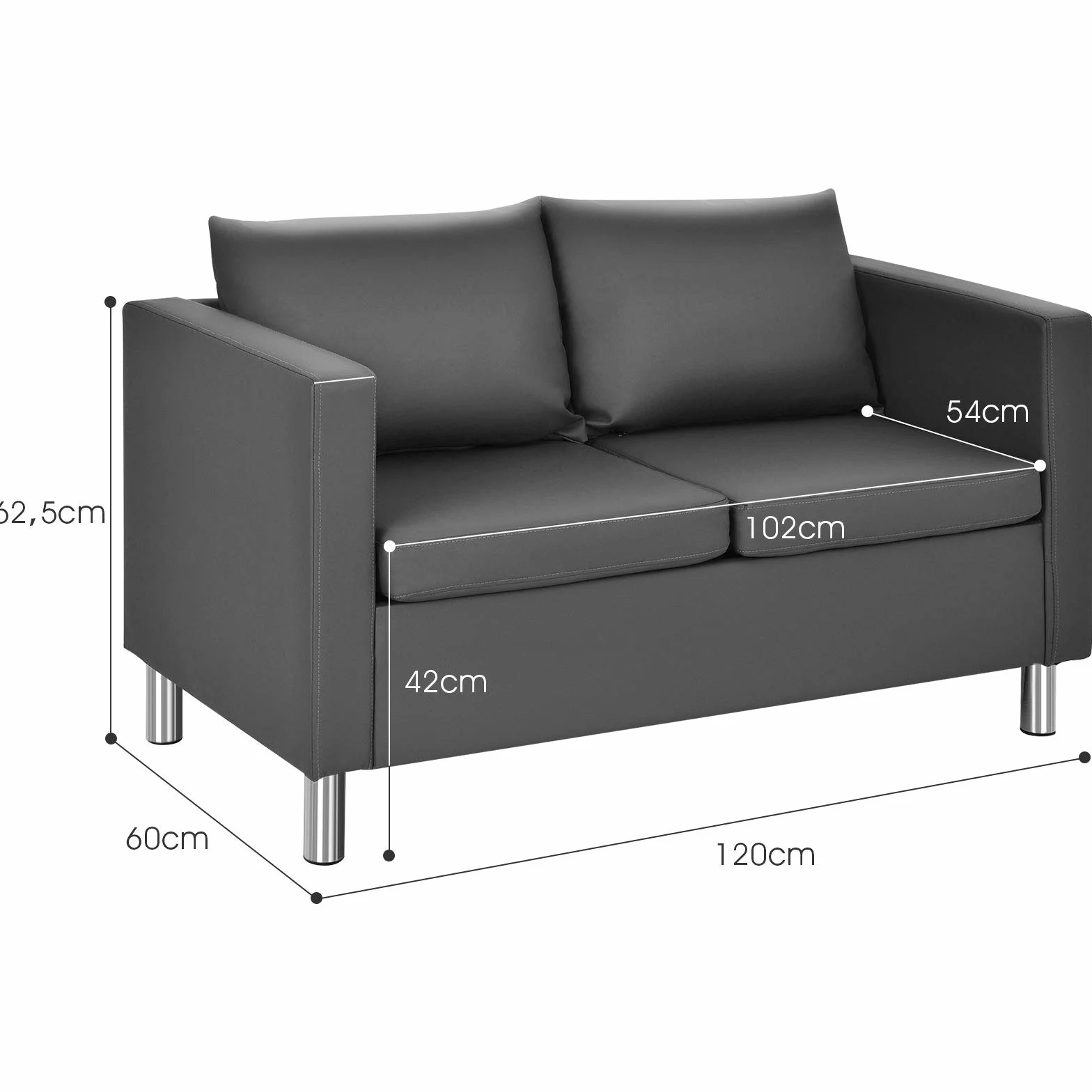 COSTWAY Sofa 2-osobowa z poduszkami, komplet sofy ze sztucznej skóry, idealny do domu i biura, szary