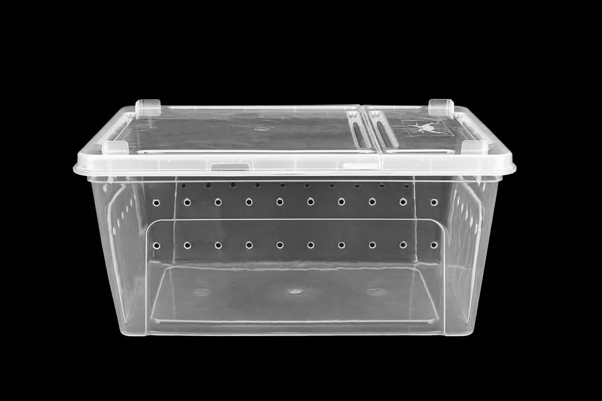 Happet Breeding Box 19×12.5×7.5 cm – pojemnik hodowlany przezroczysty z wentylacją i pokrywą dwustronną | plastikowy transporter i mini terrarium dla gadów, płazów, owadów i pajęczaków