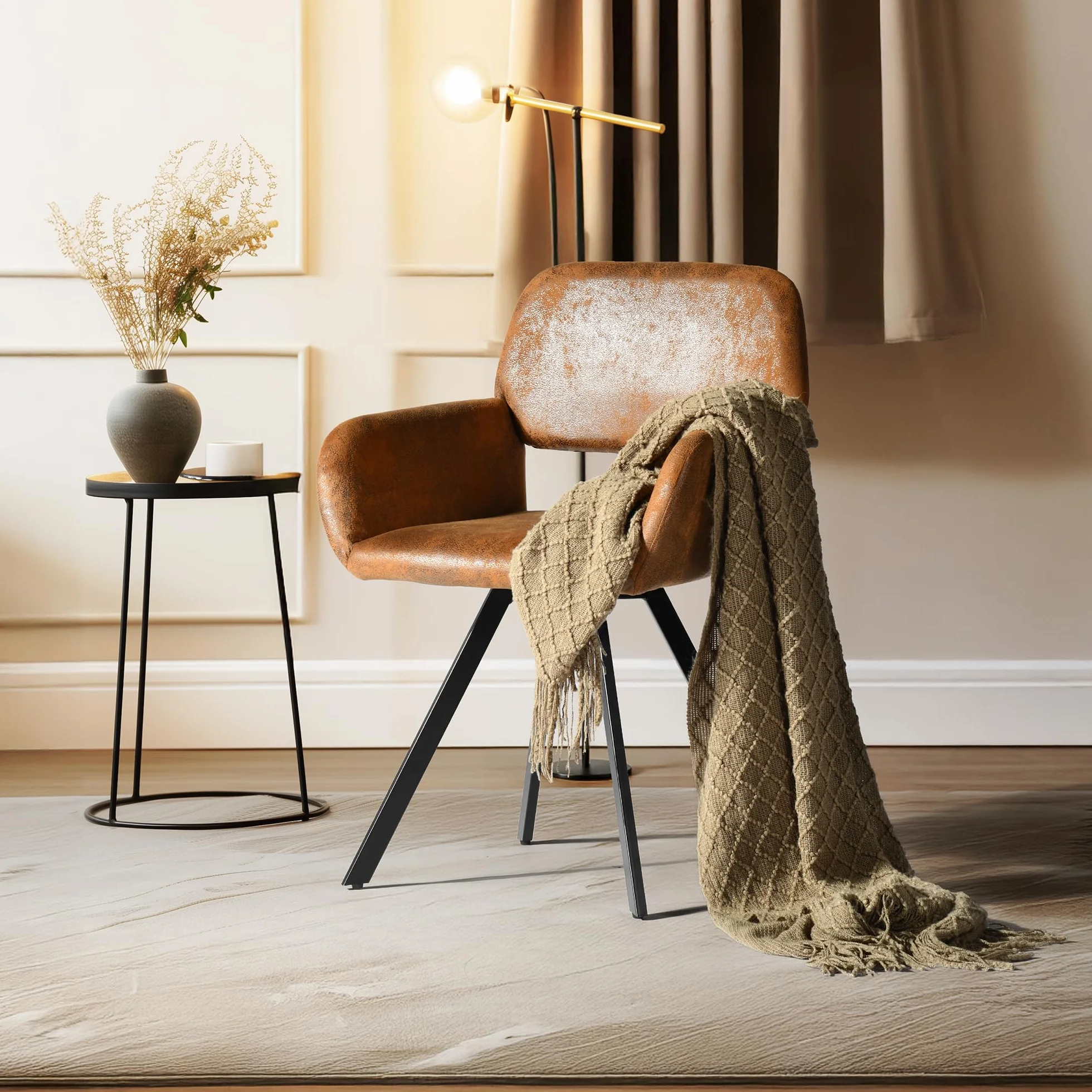 FurnitureR Krzesła obrotowe do jadalni, zestaw 2 sztuk, tapicerowane, obrotowe, kuchenne, wygodne krzesło z podłokietnikami, oparcie, podłokietniki do jadalni, salonu, zamszowy brąz