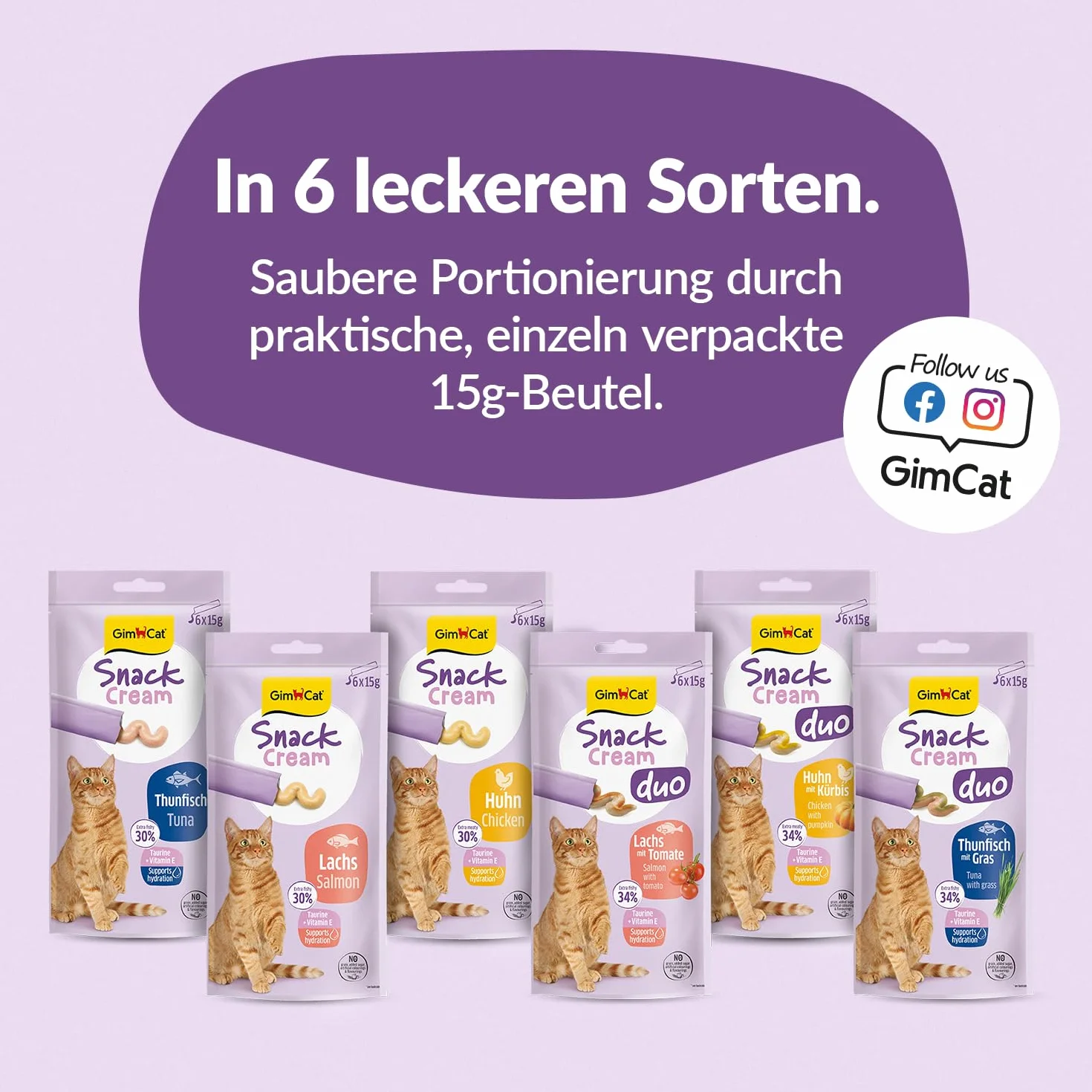 GimCat Snack Cream Duo łosoś i pomidor – krem na przekąski dla kotów – 6 sztuk (6 x 15 g)