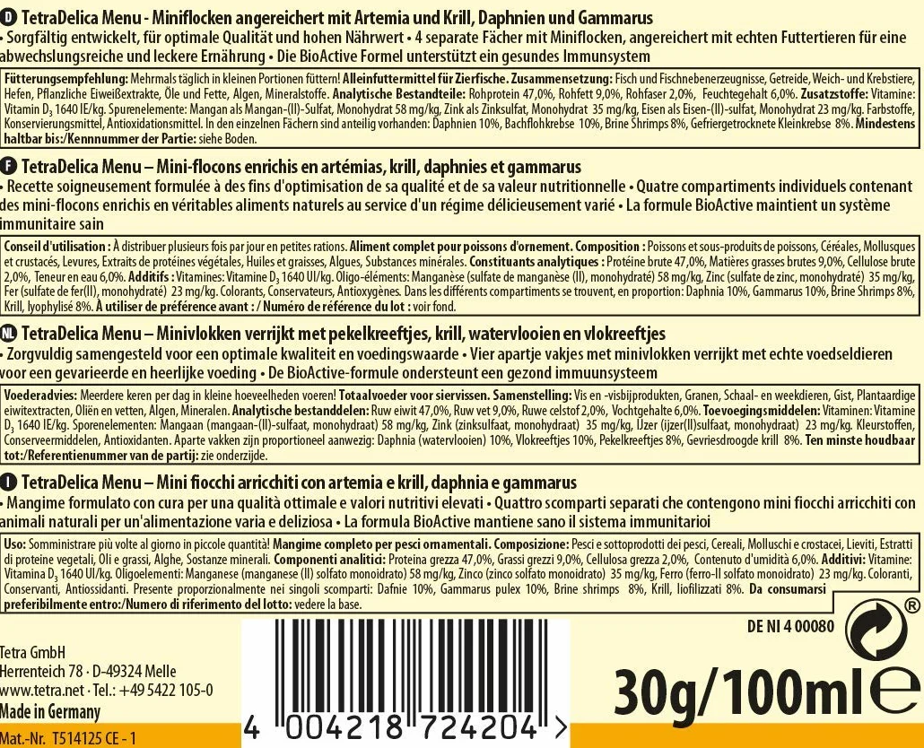 Tetra Delica Menu naturalna karma dla ryb ozdobnych puszka 100 ml 4 różne rodzaje