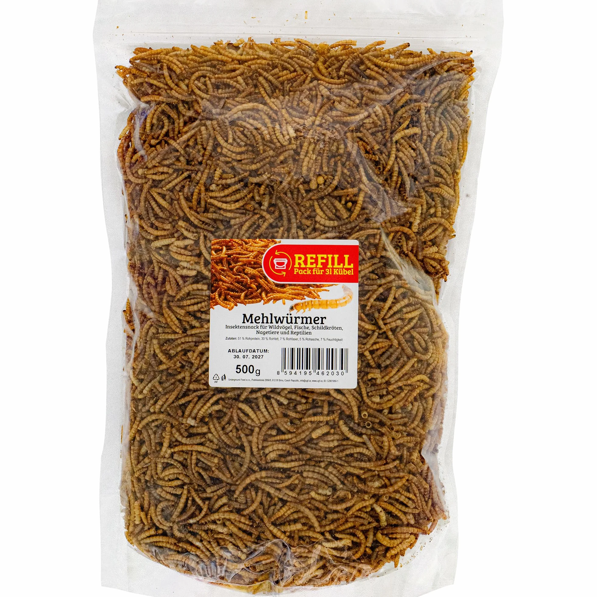 UGF - Premium suszone robaki mączne, 500 g, karma dla dzikich ptaków przez cały rok, karma dla jeży, karma dla wiewiórek, karma dla chomików