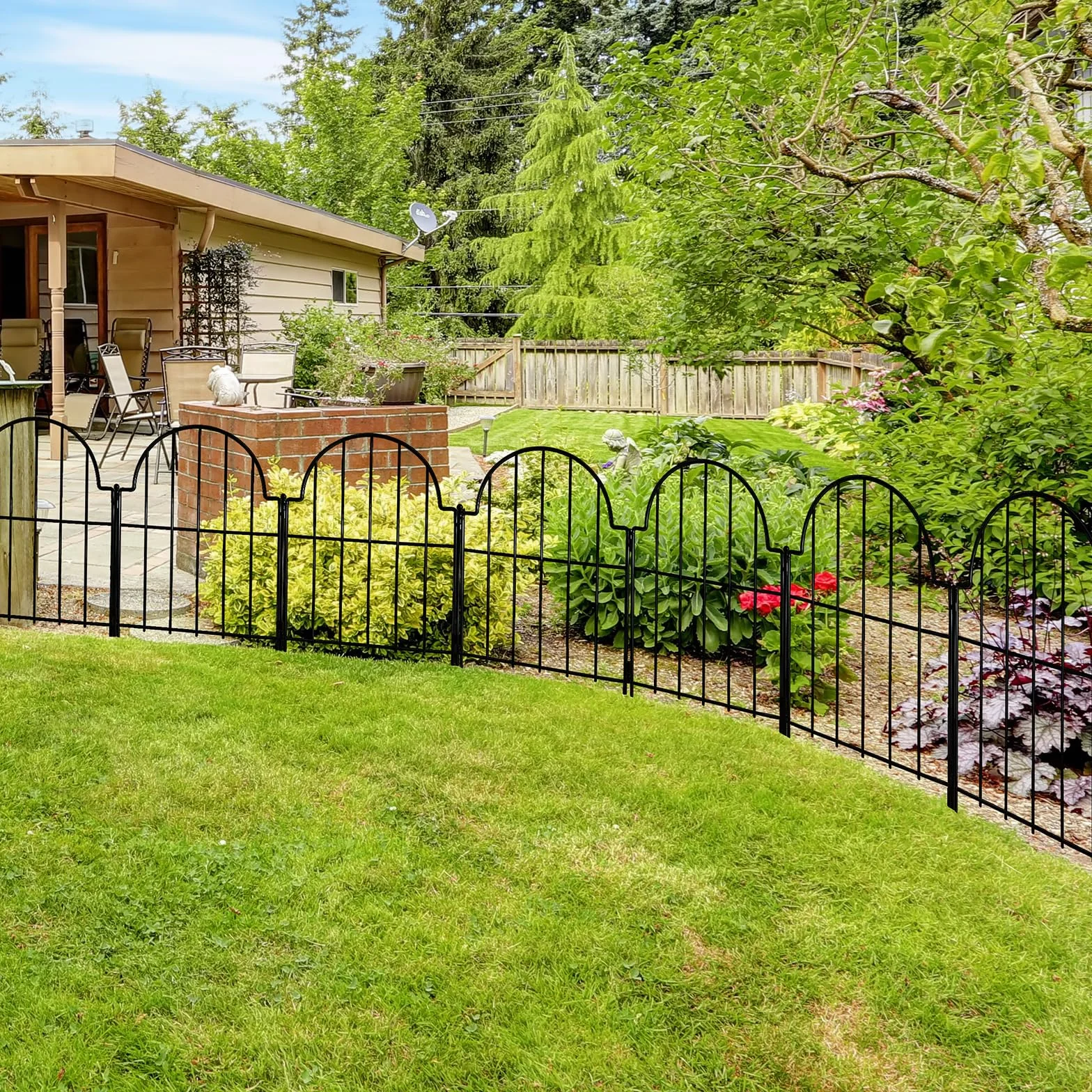 Thealyn Dekoracyjne ogrodzenie ogrodowe, 10 paneli, metalowe ogrodzenie bez kopania, 43 cm (wys.) × 3,3 m (dł.) obramowanie bariery dla zwierząt dla psa, obrzeże krajobrazu bez kopania palików, na