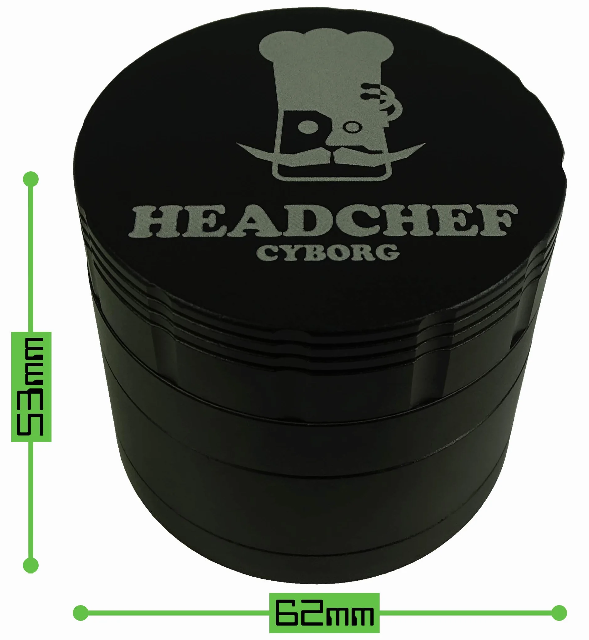 Headchef Cyborg wysokiej jakości metalowy młynek do ziół z wyjmowanym ekranem obrotowym, 4 sztuki młynek 62 mm (karbonowy czarny)
