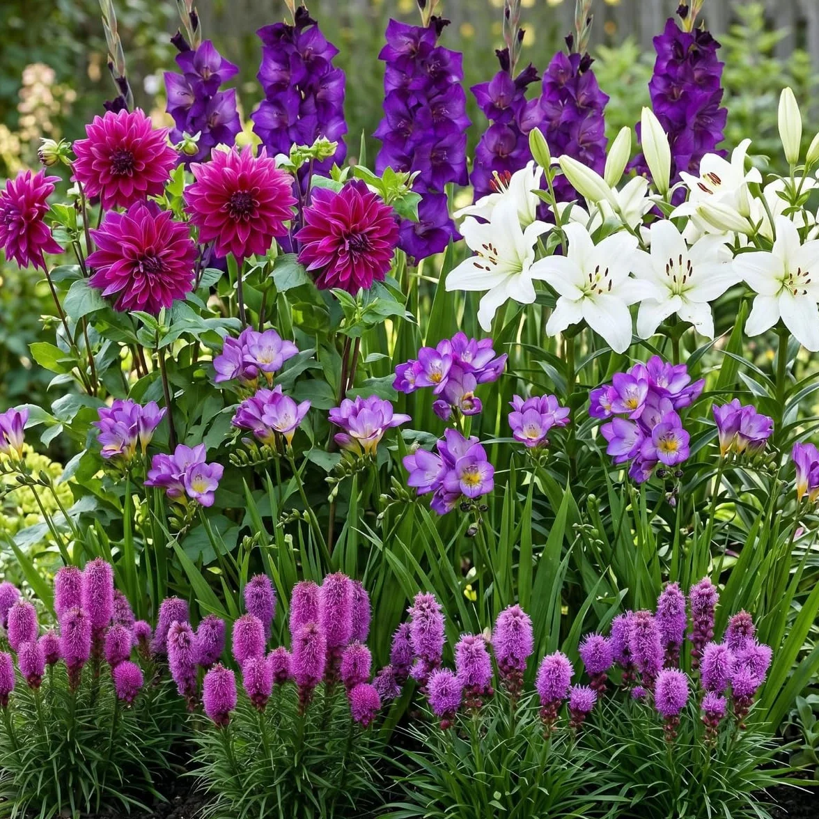Letnie cebulki kwiatowe Purple Garden Collection - 25 bulw - mieczyki/dalie/lilie/freezje/liatry - odporna wieloletnia mieszanka cebulek - holenderska jakość - do ogrodu, doniczek