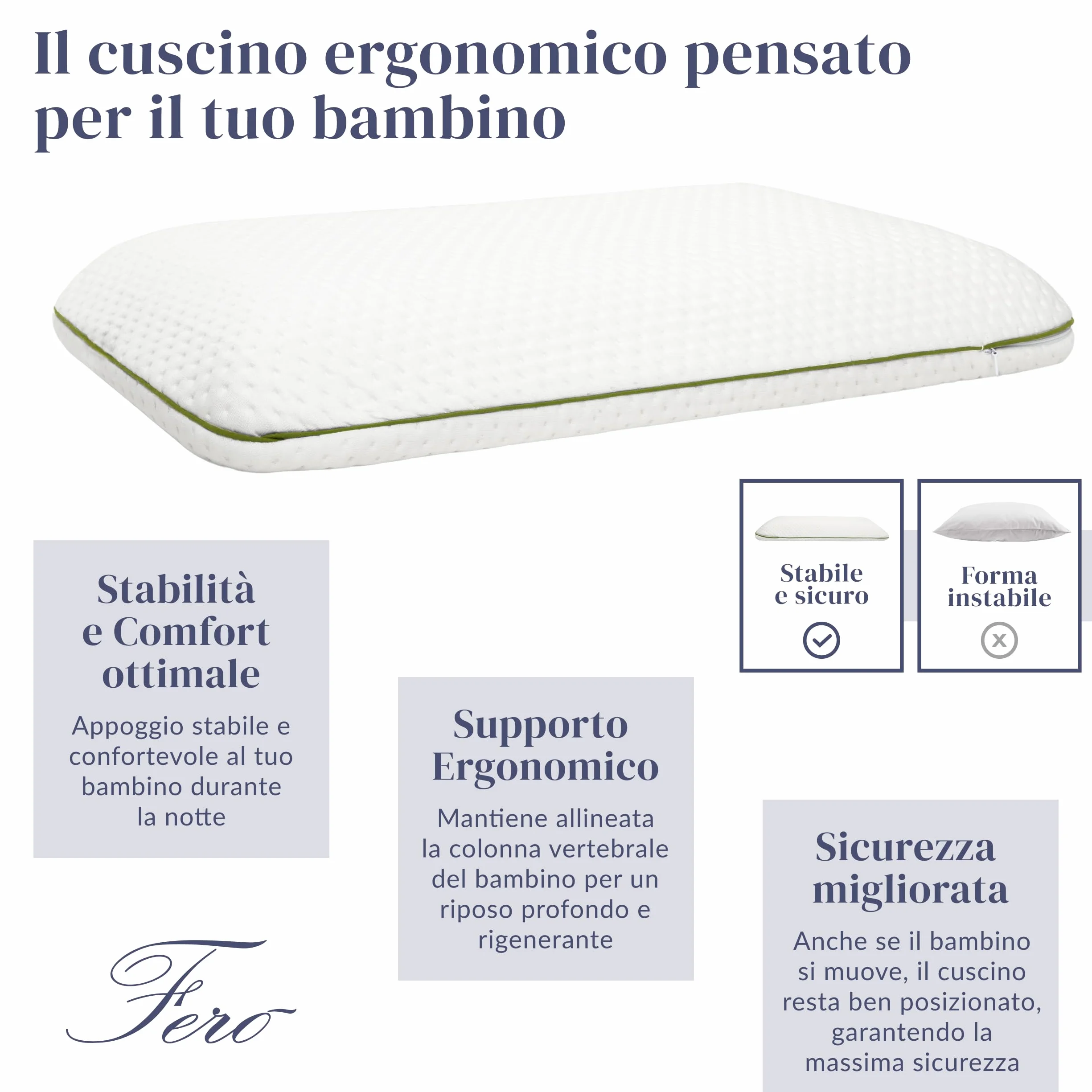 Ferò Poduszka dziecięca 60 x 40 x 6 cm, z Tencel, hipoalergiczna – dla dzieci od 2 lat – komfort i bezpieczeństwo dla spokojnego snu – miękka i oddychająca, naturalna pianka memory Oeko-TEX