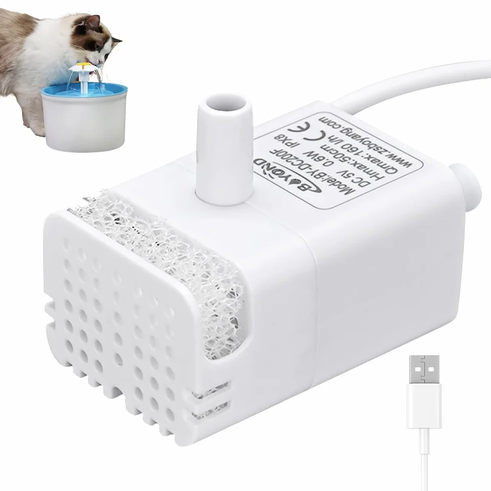 Pompa do fontanny 200 l/h 1 W USB 1.5 m cicha dla kotów akwarium