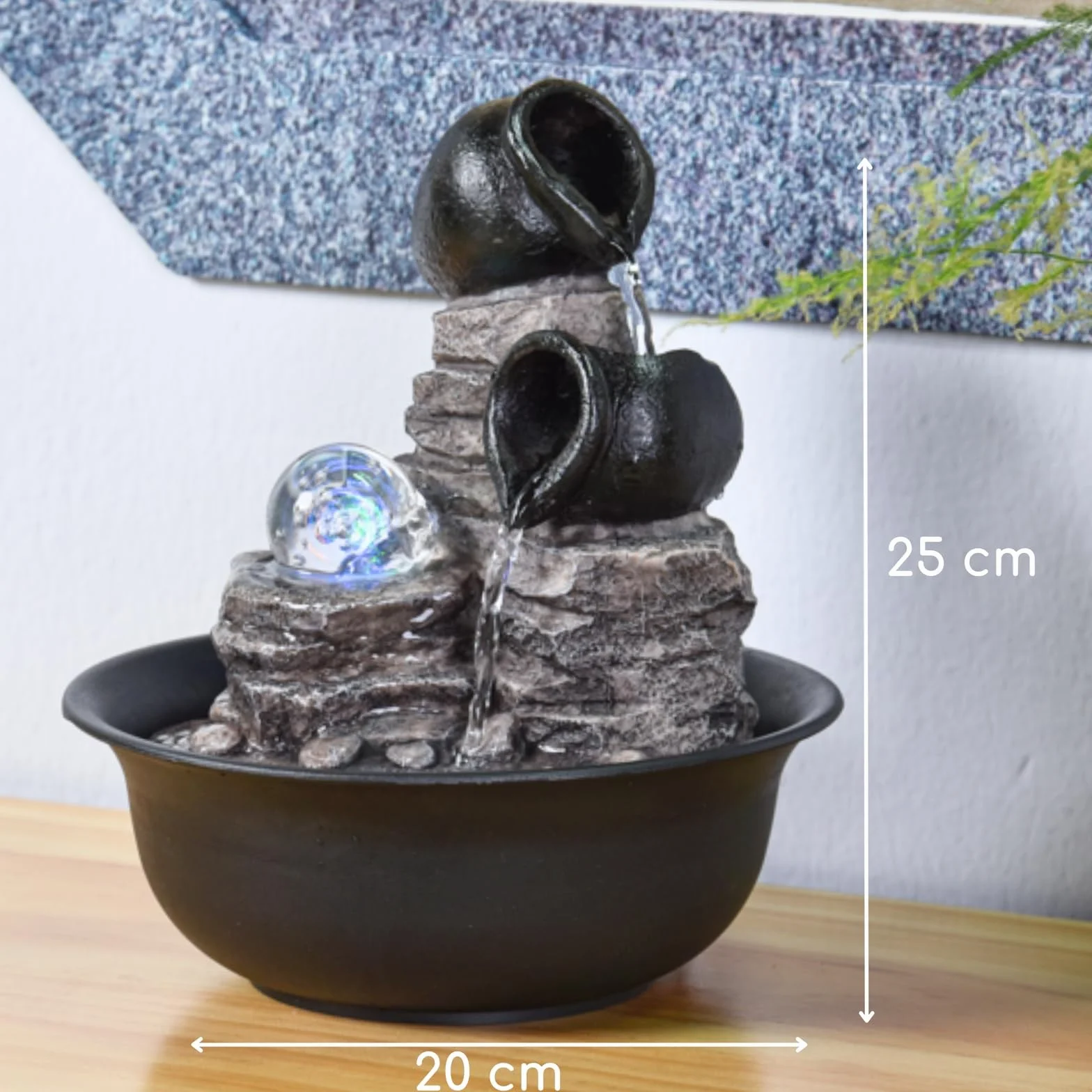 Fontanna wewnętrzna wodospad słoik natura zen relaksujące kolorowe światło, pomysł na prezent na imprezę, ruchoma dekoracja - fontanna stołowa, Feng Shui obiekt dekoracyjny, H25cm - Verso Zen'Light