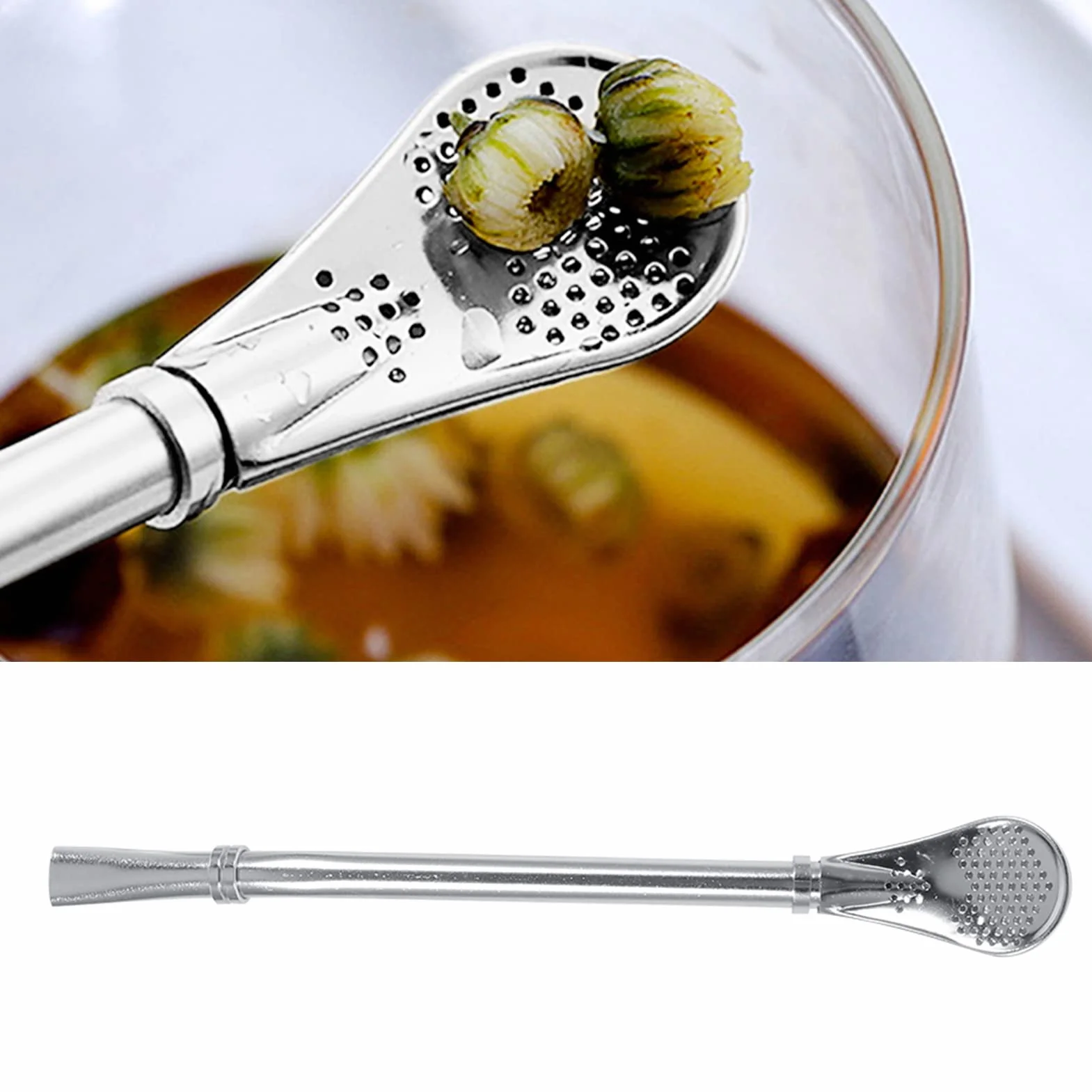 Yerba Mate słomka do picia Bombilla łyżka filtrowana ze stali nierdzewnej, niezawodna łyżka do tykwy do herbaty, srebrna