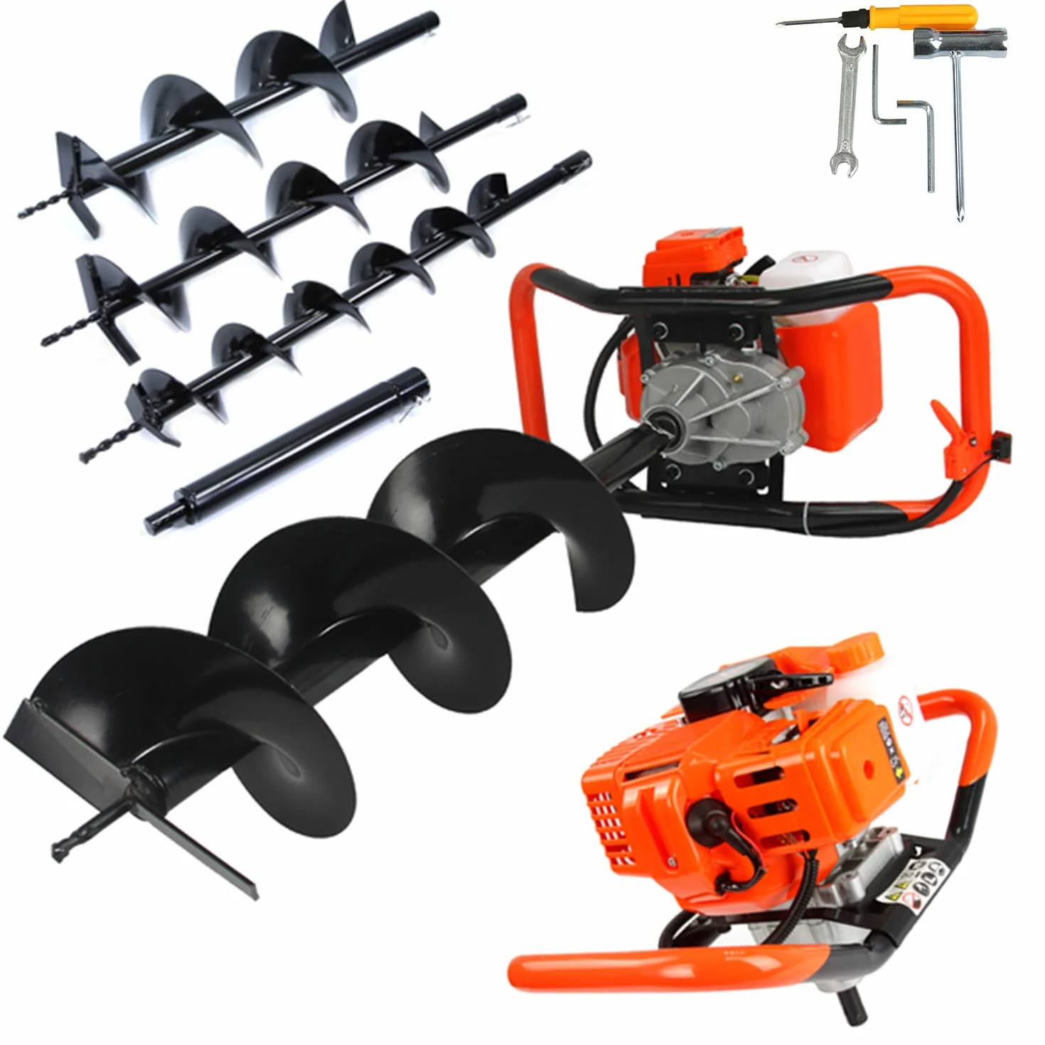 DEMON Wiertło grzewcze z silnikiem wybuchowym 62 cm³, 5,2 KM, z 3 końcówkami Ø 100 mm, 150 mm, 200 mm + przedłużacz do mieszanki benzyny i oleju, wiertło ogrodowe