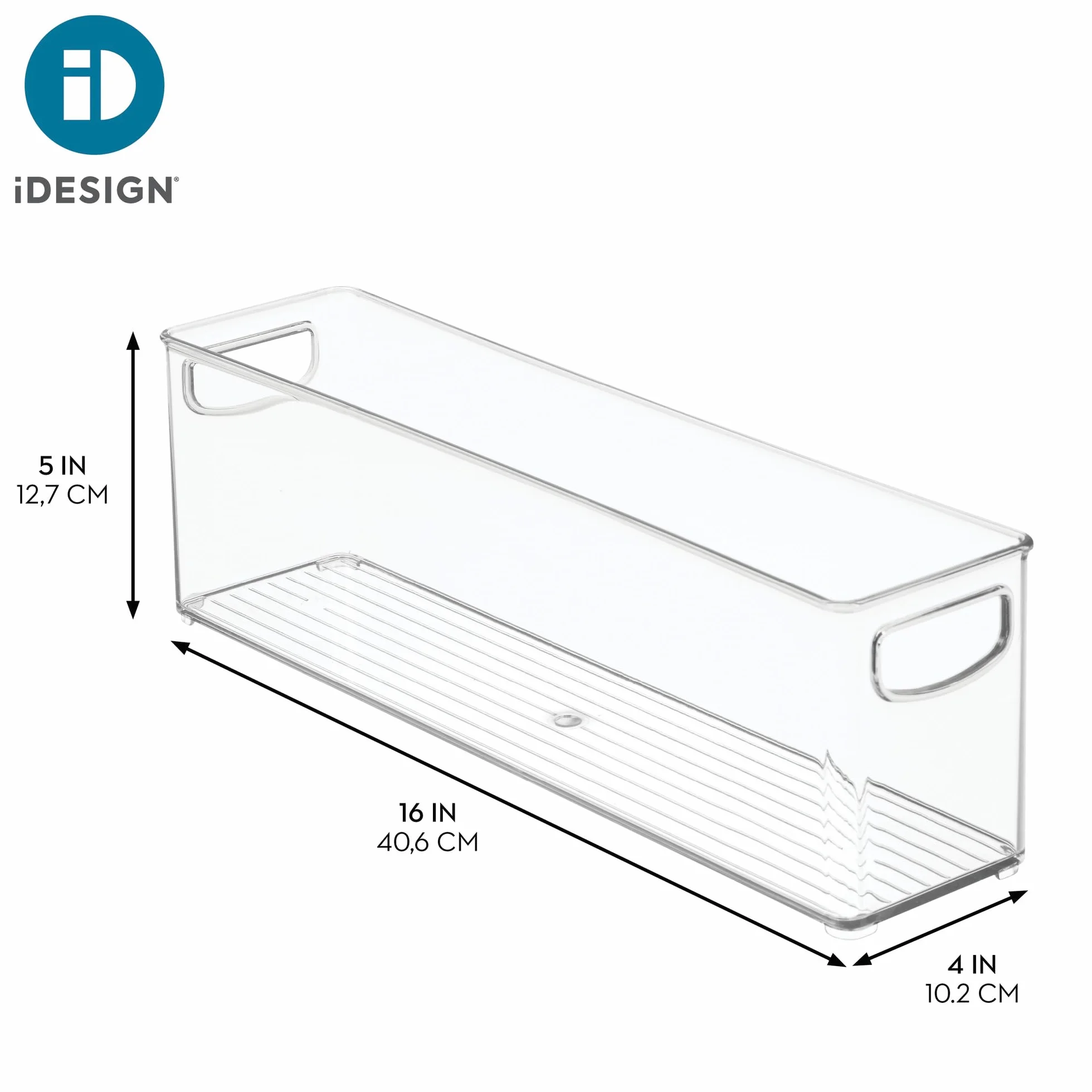 iDesign 4-częściowe plastikowe pojemniki do przechowywania spiżarni i kuchni, organizer do zamrażarki i lodówki z uchwytami łatwymi do trzymania, 4 sztuki, przezroczyste