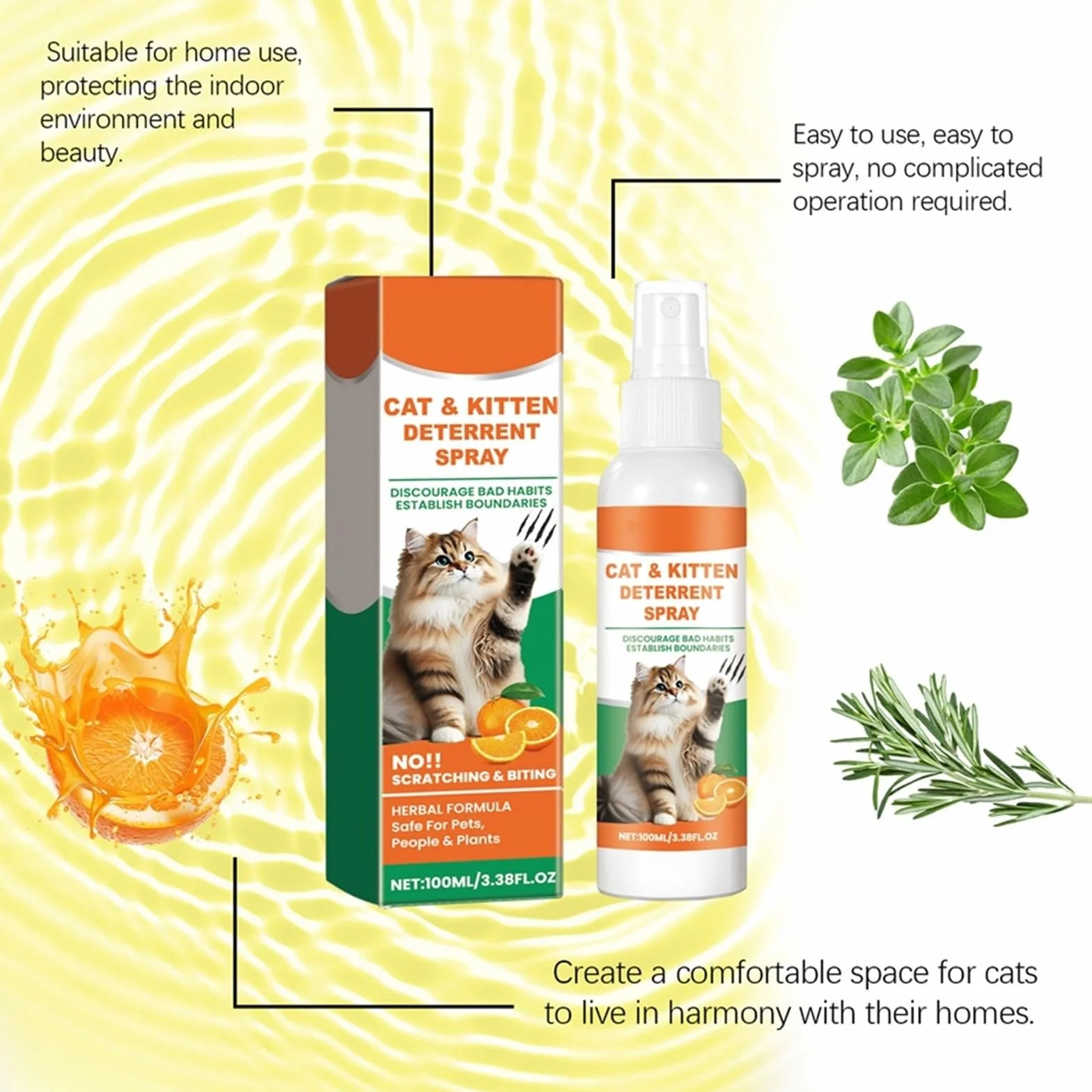 Naturalny spray do odstraszania kotów, przeciw zarysowaniom, naturalne składniki, spray odstraszający koty, nie drażniący i nie pozostawia śladów, 100 ml (2)