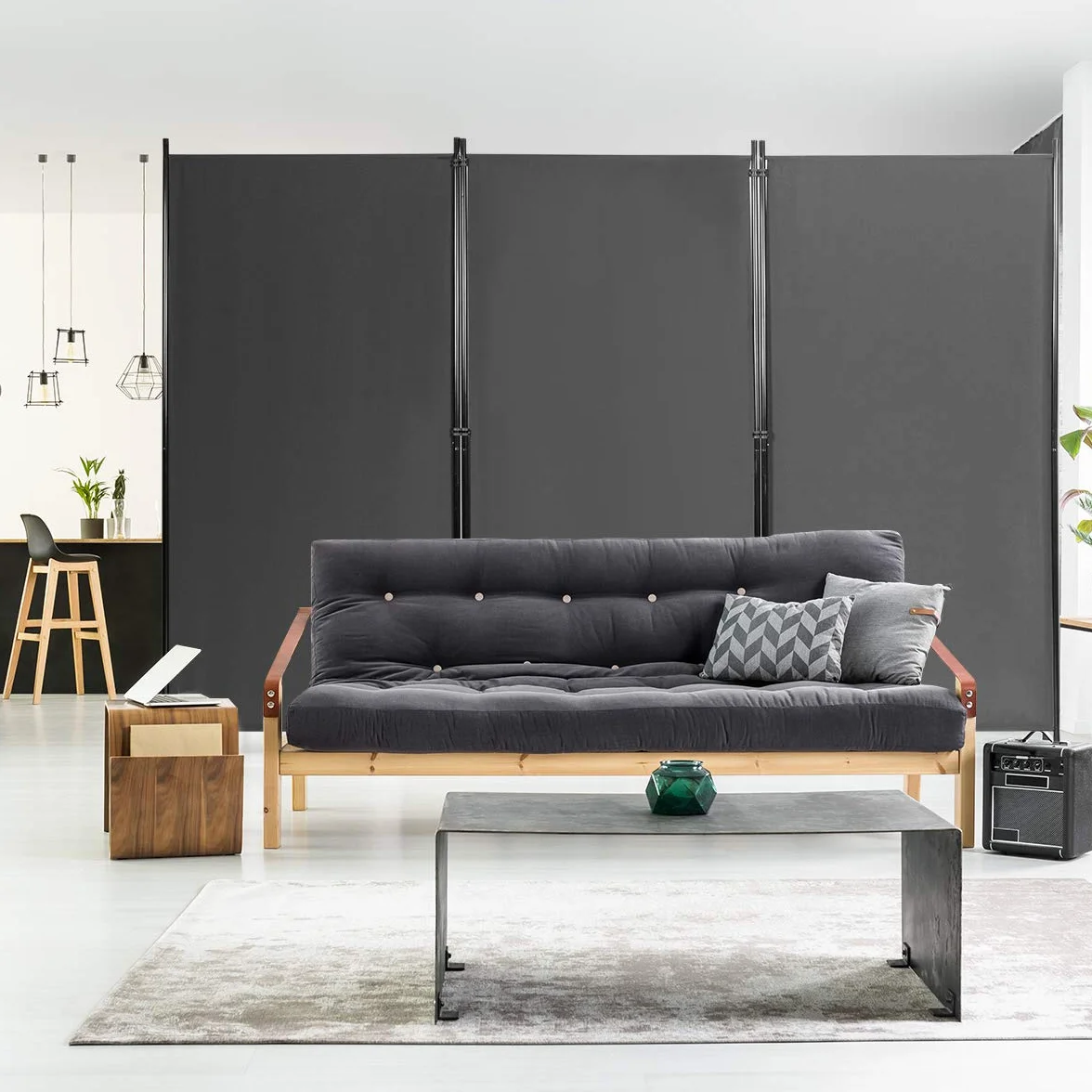 COSTWAY Parawan 260 x 183 cm, 3-częściowy składany, ścianka działowa z metalu i poliestru, ochrona przed wzrokiem, do domu, biura, na taras (kolor szary, 3-częściowy)