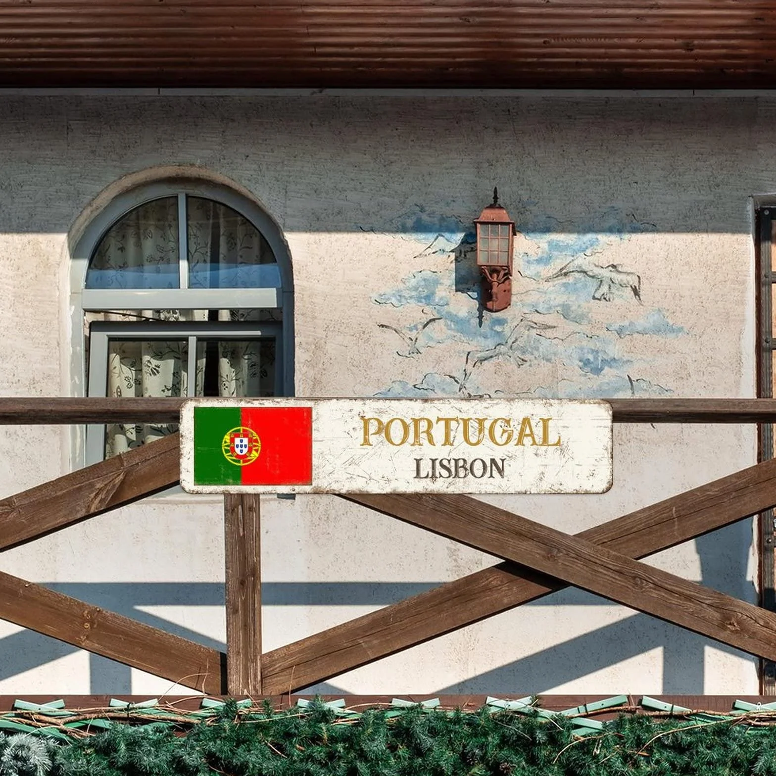 Portugalia retro metalowa tabliczka blaszana znak miasto Lizbona metalowe znaki wiszące nowość znaki dom wiejski dekoracja kraj pamiątka znak flaga narodowa jakość metalowy znak na ganek na zewnątrz 7,6 cm x 45,7 cm